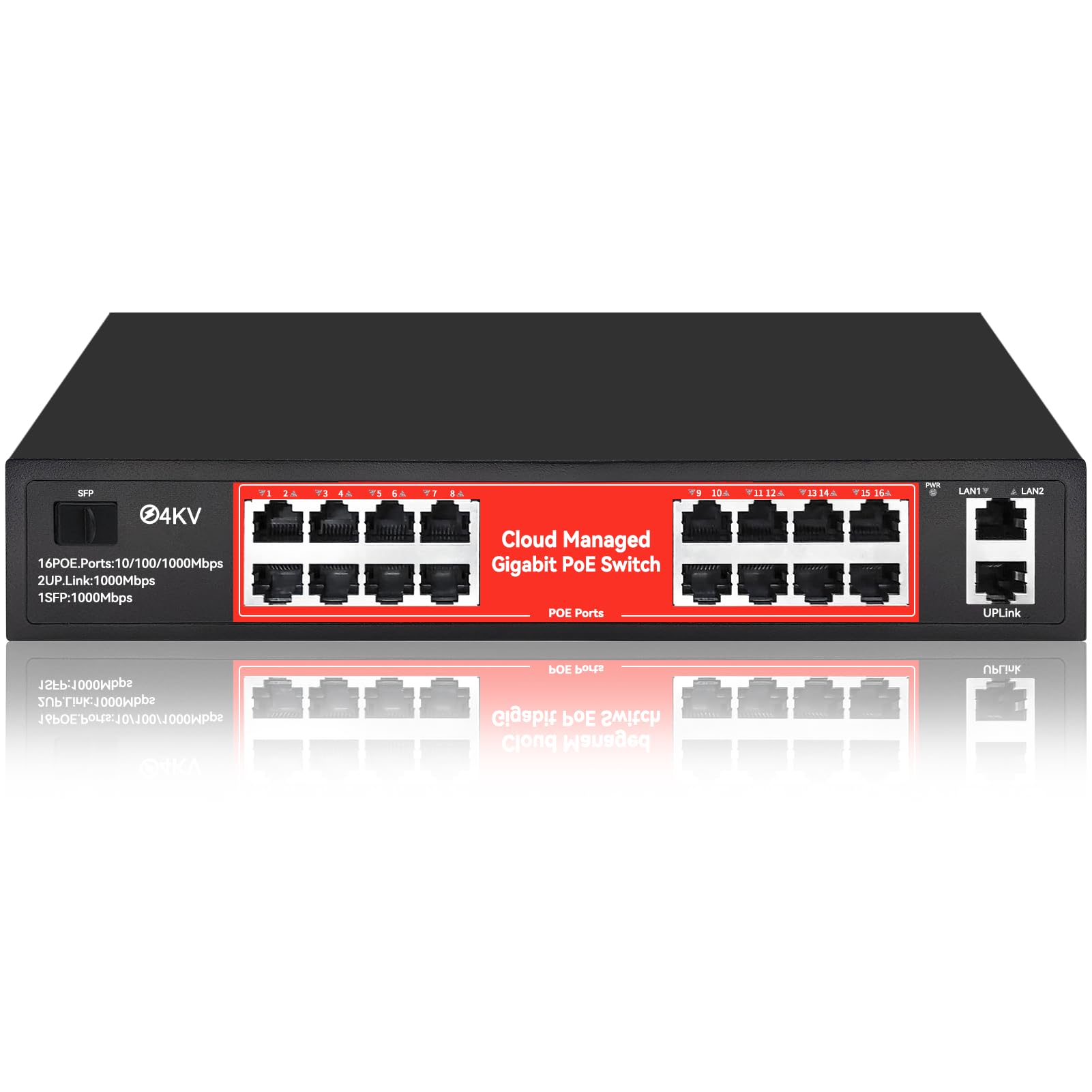Steamemo 16 Port Gigabit Poe Switch, Smart Managed Gigabit Ethernet Switch, 16 Poe+ Ports@240W, Plug And Play, Vlan, Fanless, De