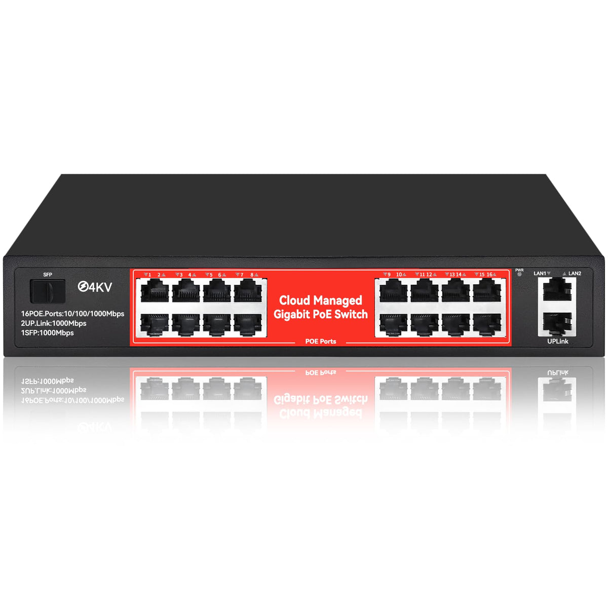 Steamemo 16 Port Gigabit Poe Switch, Smart Managed Gigabit Ethernet Switch, 16 Poe+ Ports@240W, Plug And Play, Vlan, Fanless, De