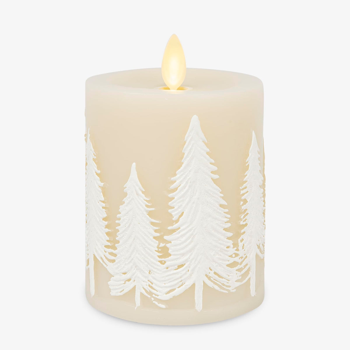 Luminara White Swan Embossed Trees Flameless Led Candle, 3.2'' X 4.5'', Moving Flame, Safe Timer Feature, Real Wax, Battery Oper