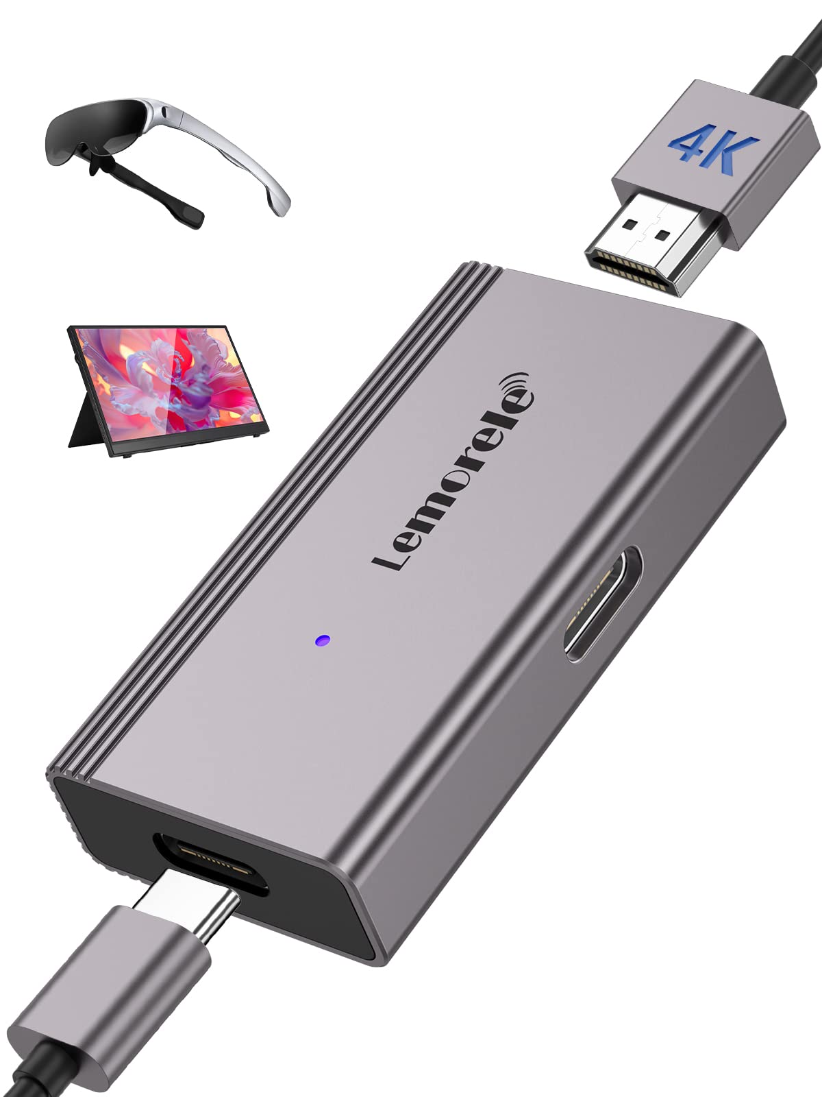 Lemorele Hdmi To Usb C Adapter 4K@60Hz, Hdmi To Type C Adapter, Compatible With Rayneo, Xreal Air, Rokid Air, Thunderbird Ar, Gr