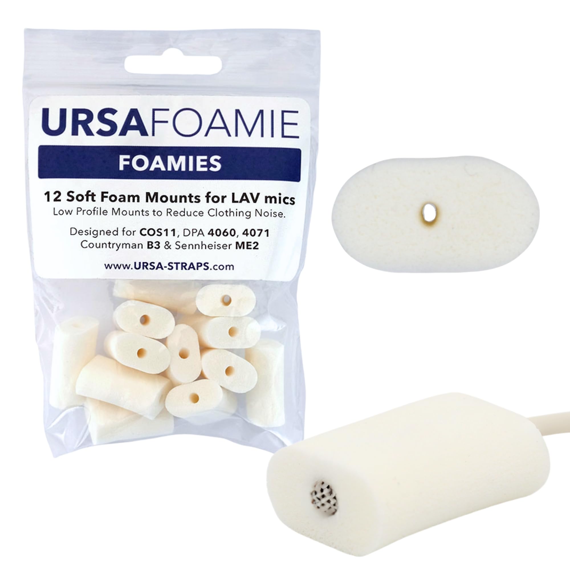 URSA Foamies: Soft Foam Mounts for Wireless Lav Mics. Can be stuck directly to the skin or costume. Fits SANKEN COS11, SENNHEISE