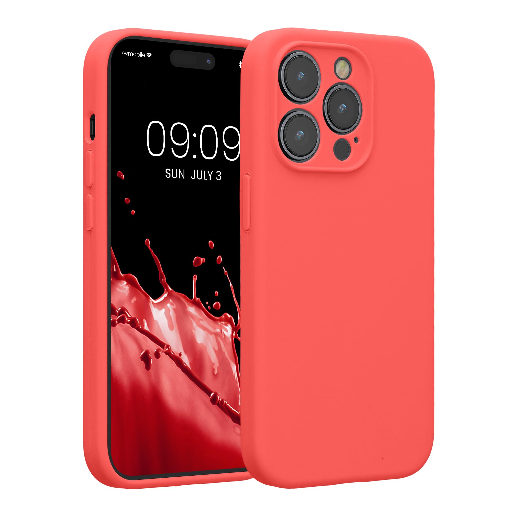 kwmobile Case Compatible with Apple iPhone 14 Pro Case - Slim TPU Silicone Phone Cover - Soft Touch Finish - Neon Coral