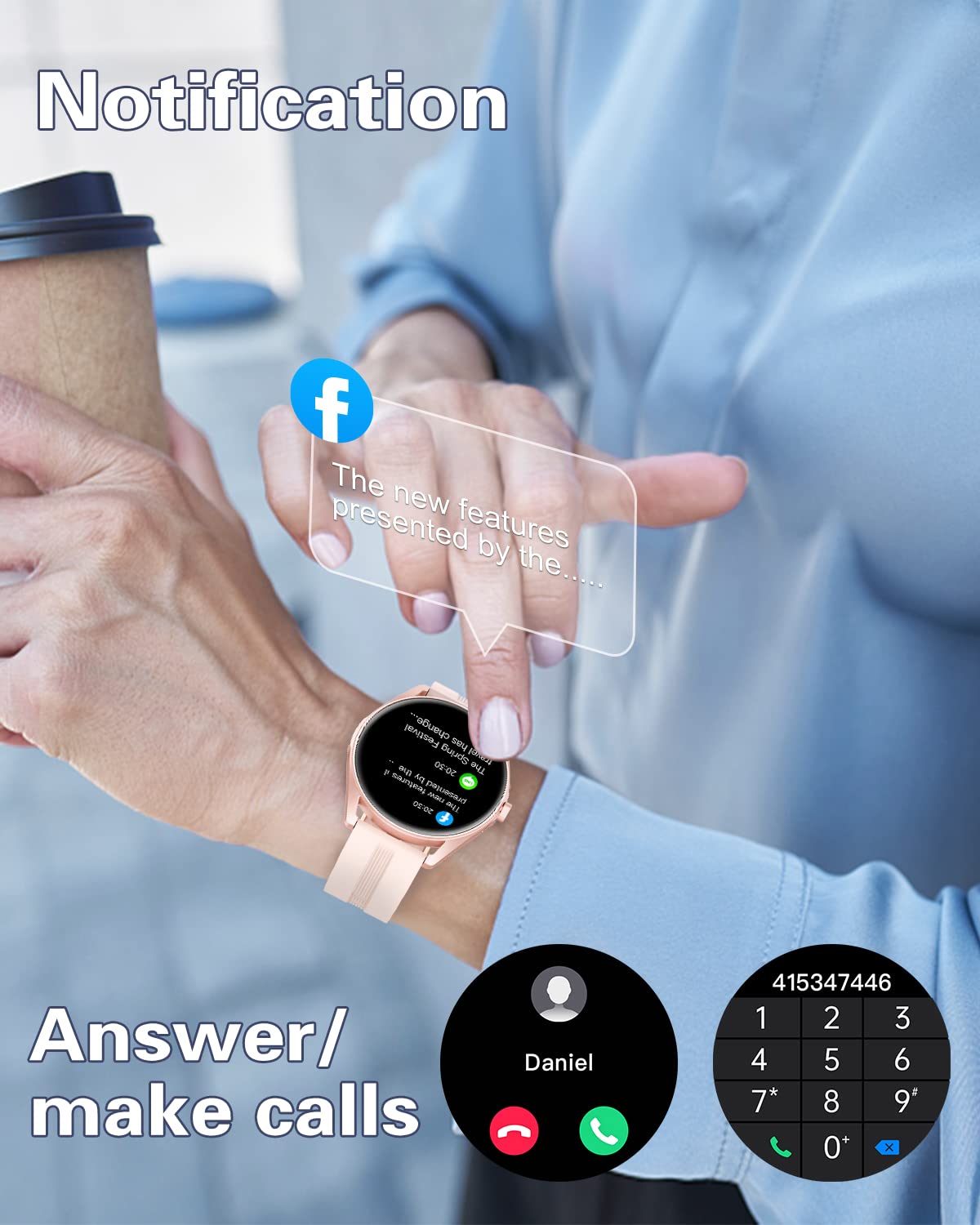 Huakua Smart Watches For Women Men (Answer/Make Calls) Compatible With Iphone/Android Phones, Round Smartwatch Digital Watch Fit