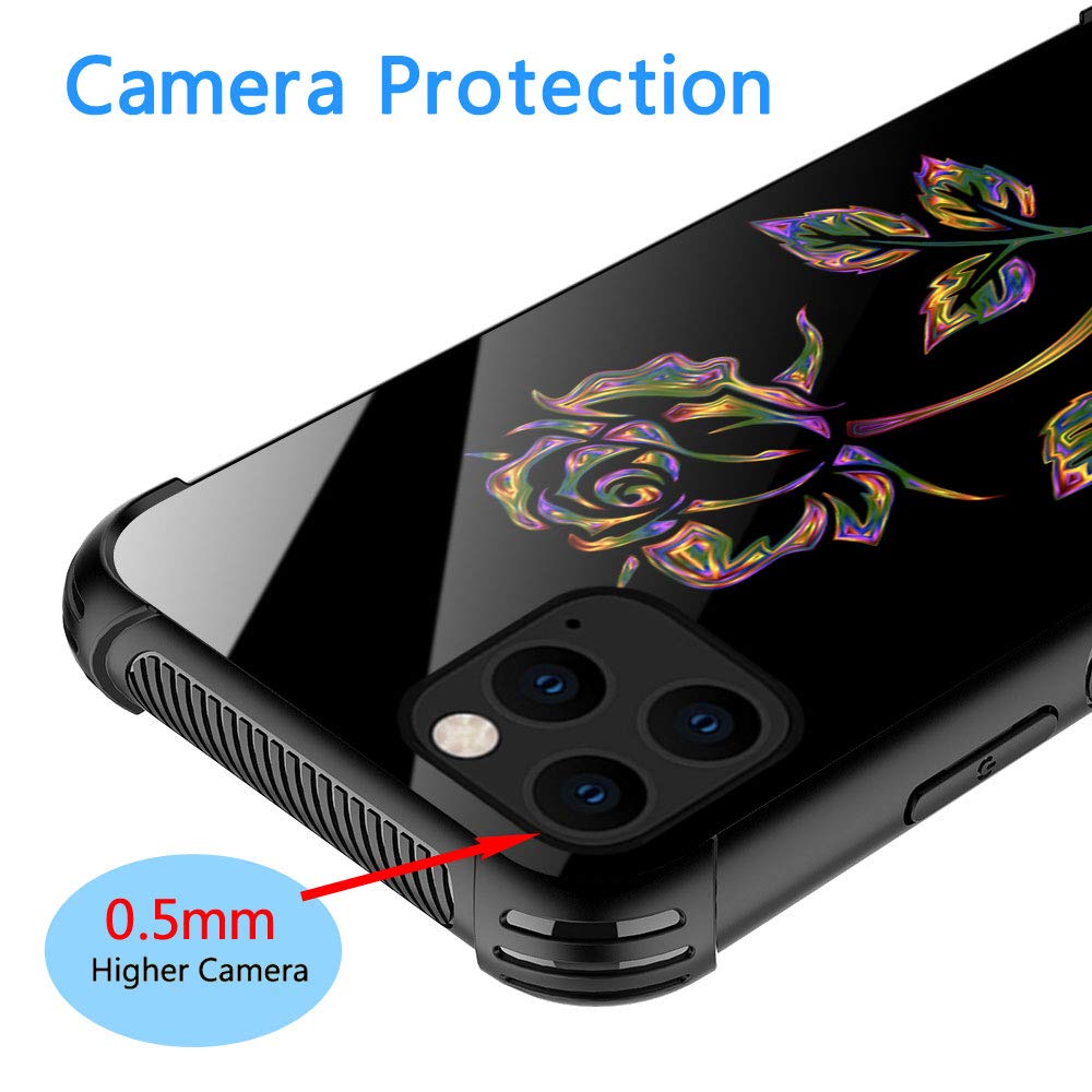 ZHEGAILIAN iPhone 12 Pro Phone Case Gradual Rose Organic Glass TPU Colorful Roses 6.1 inch