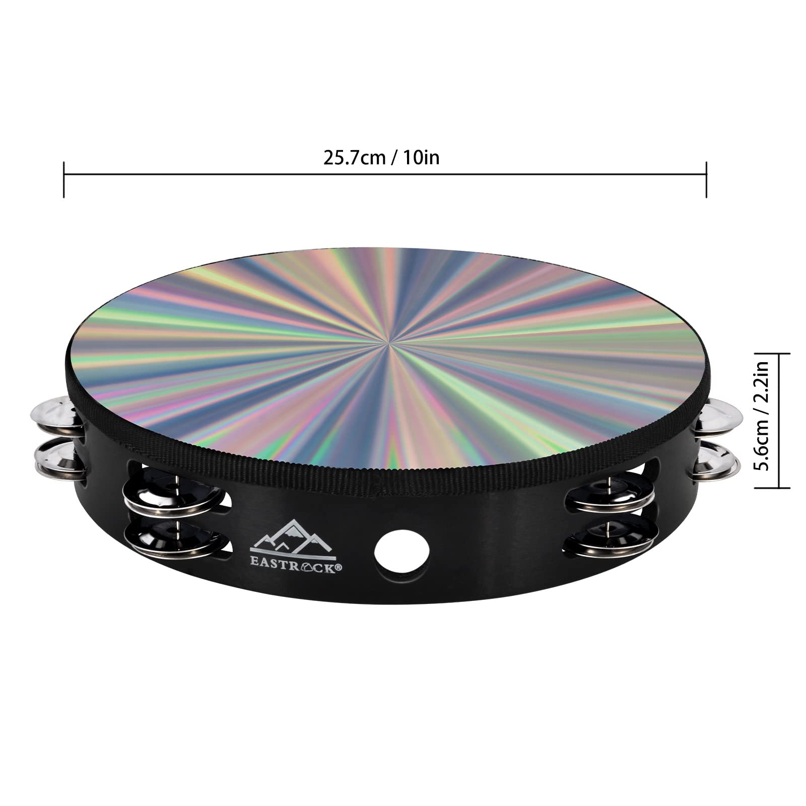 Eastrock Radiant Tambourine Hand Held Drum 10 Inch Double Row Jingles Reflective Tambourine Musical Instrument For Kids Adults C