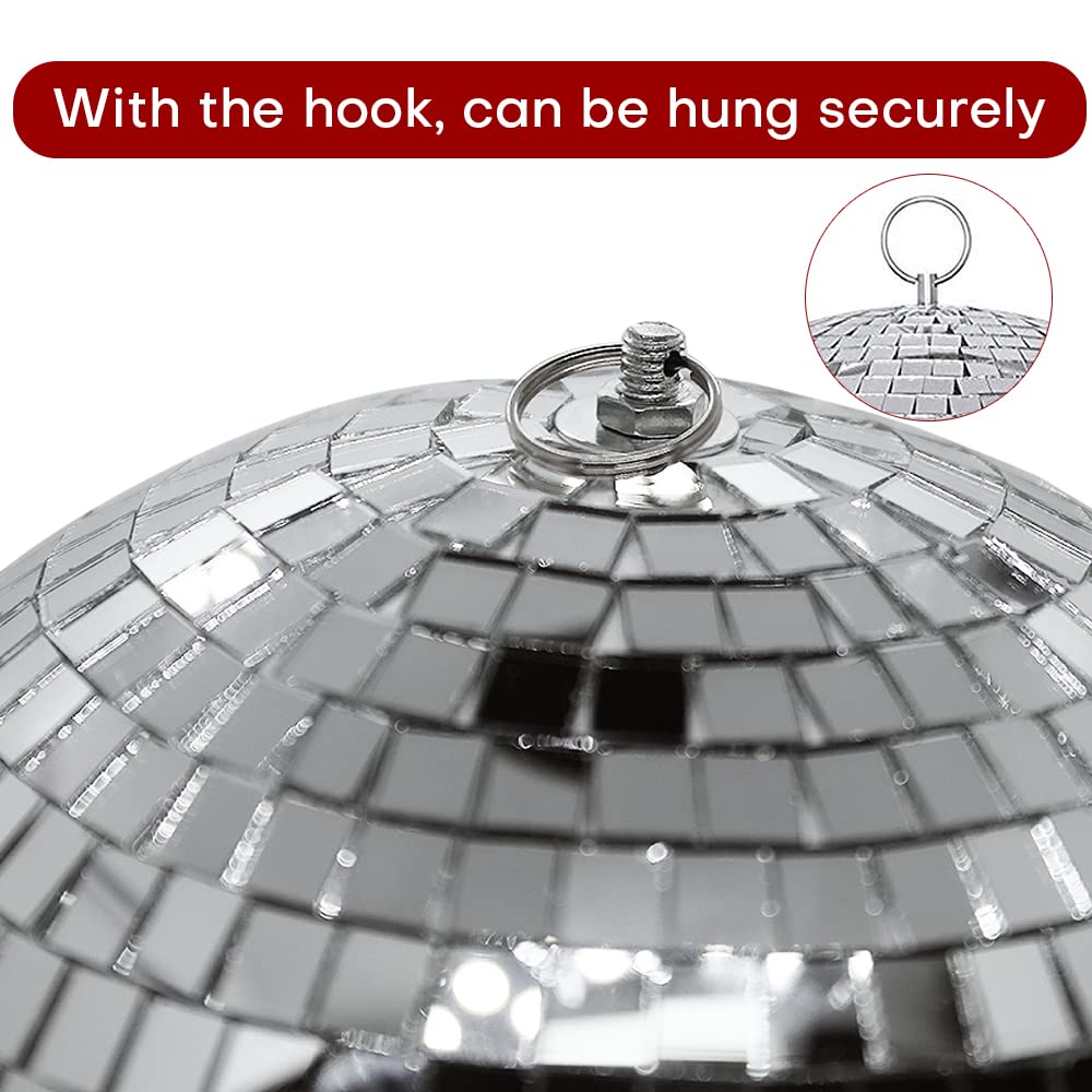 Boshen 12'' Disco Mirror Ball With Hanging Ring Silver Party Disco Ball Light For Party Xmas Dj Stage Lighting Effect