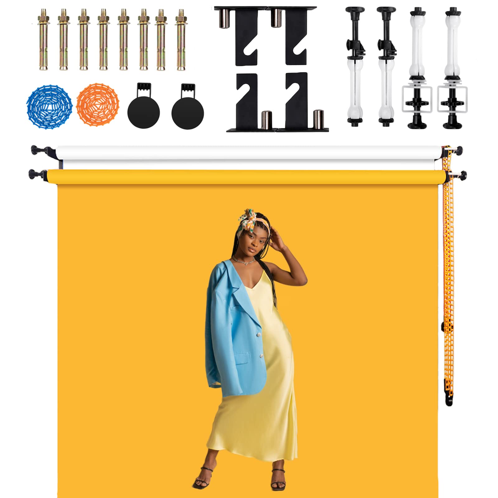 Zly Double Roller Wall Mounting Manual Background Support System,Photo Background Ceiling Holder,For Photography, Live Streaming