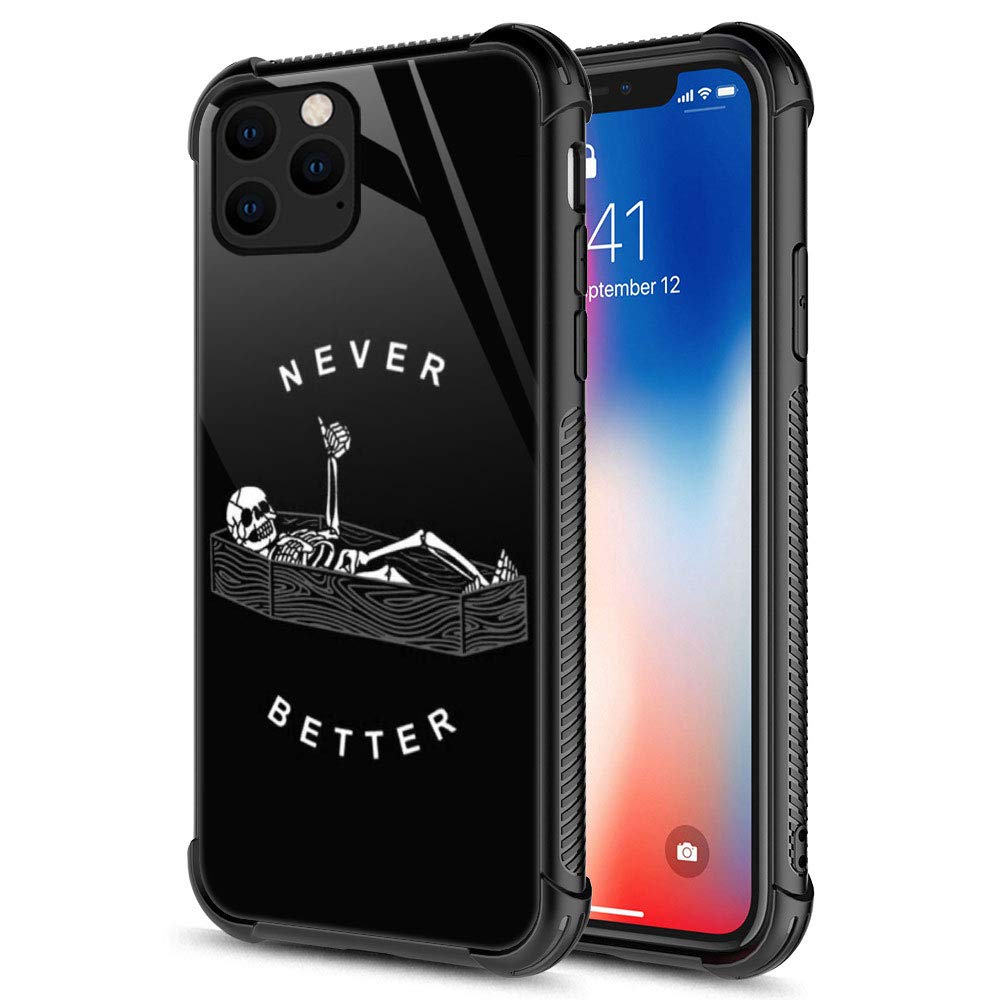 Iphone 12 Mini Case, Never Better Skeleton Iphone 12 Mini Cases, Tempered Glass Back+Soft Silicone Tpu Shock Protective Case For