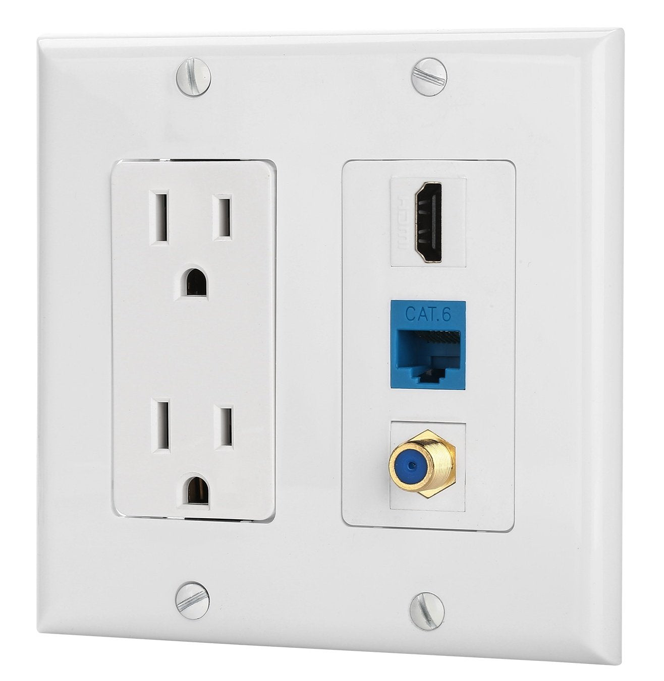 Ibl 15A Power Outlet, 1 Port Hdmi, 1 Cat6 Ethernet, 1 Coax Cable Tv Wall Plate In White
