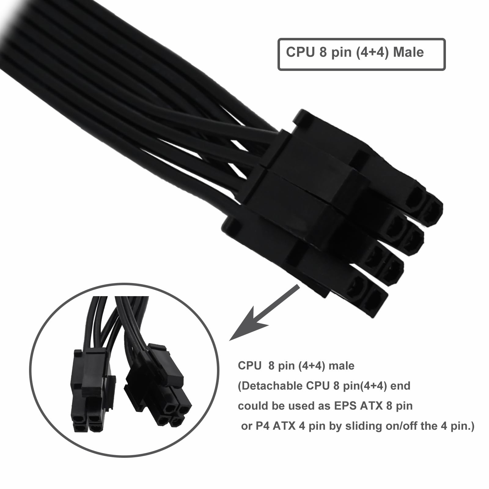 Comeap Cpu 8 Pin Extension Cable Cpu 8 Pin Female To 8 Pin(4+4) Male Eps 12V Extension For Motherboard (Not Pcie Vga) 33 Inch (8