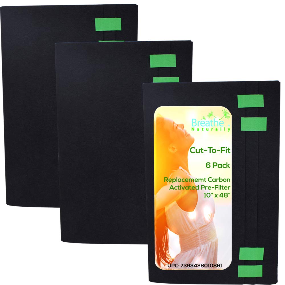 Breathe Naturally Universal 10X48 Cut To Fit Activated Carbon Filter (6 Pack) Charcoal Air Filter Sheet For Air Purifiers