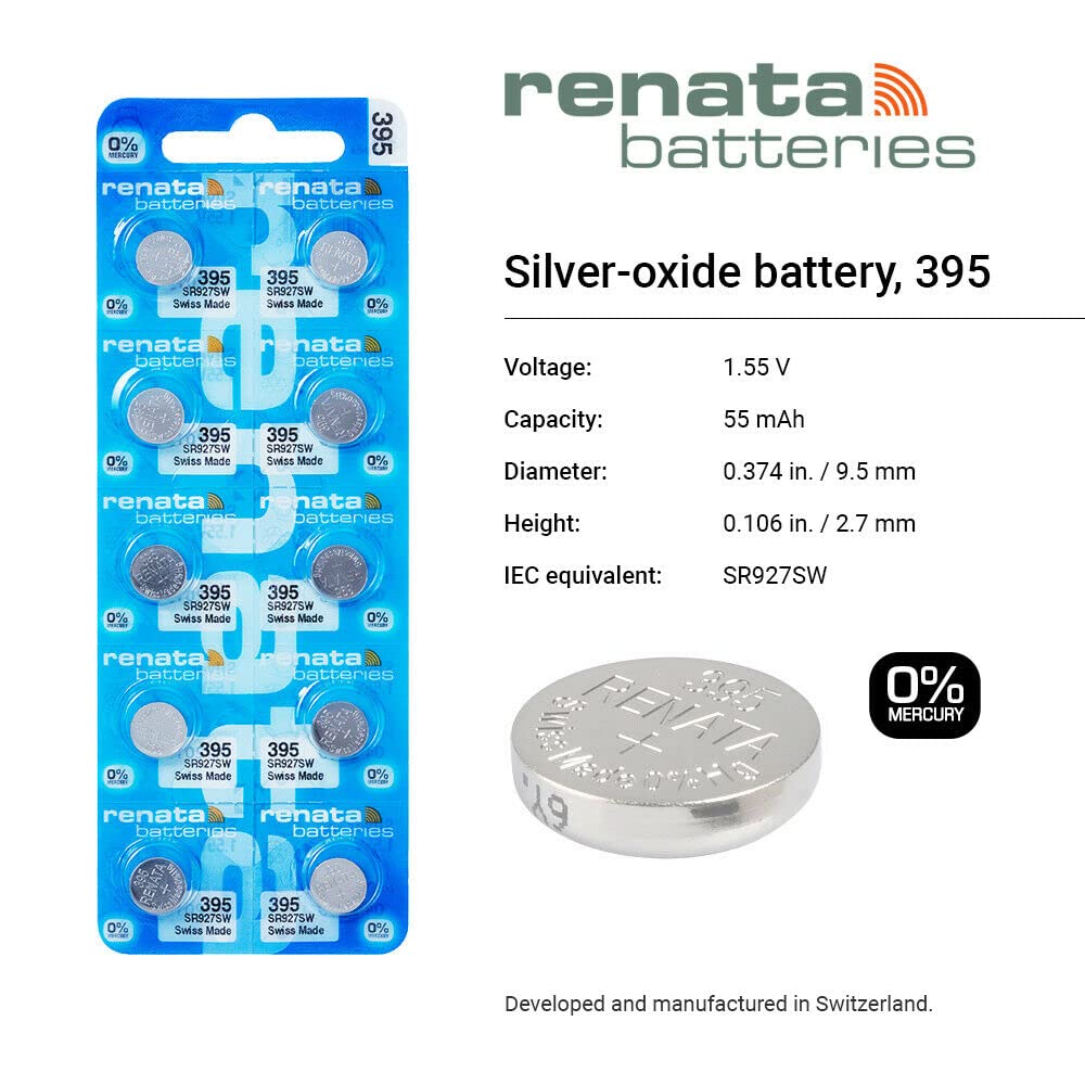 Renata 395 Sr927Sw Batteries   1.55V Silver Oxide 395 Watch Battery (2 Count)