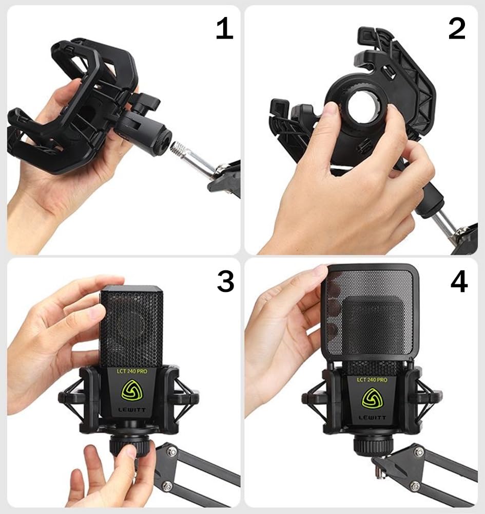 Microphone Shock Mount With Filter Screen For Lewitt Ray Lct-240 Pro Lct 440 Pure Lct 441 Flex Compatible With Protruding Stems