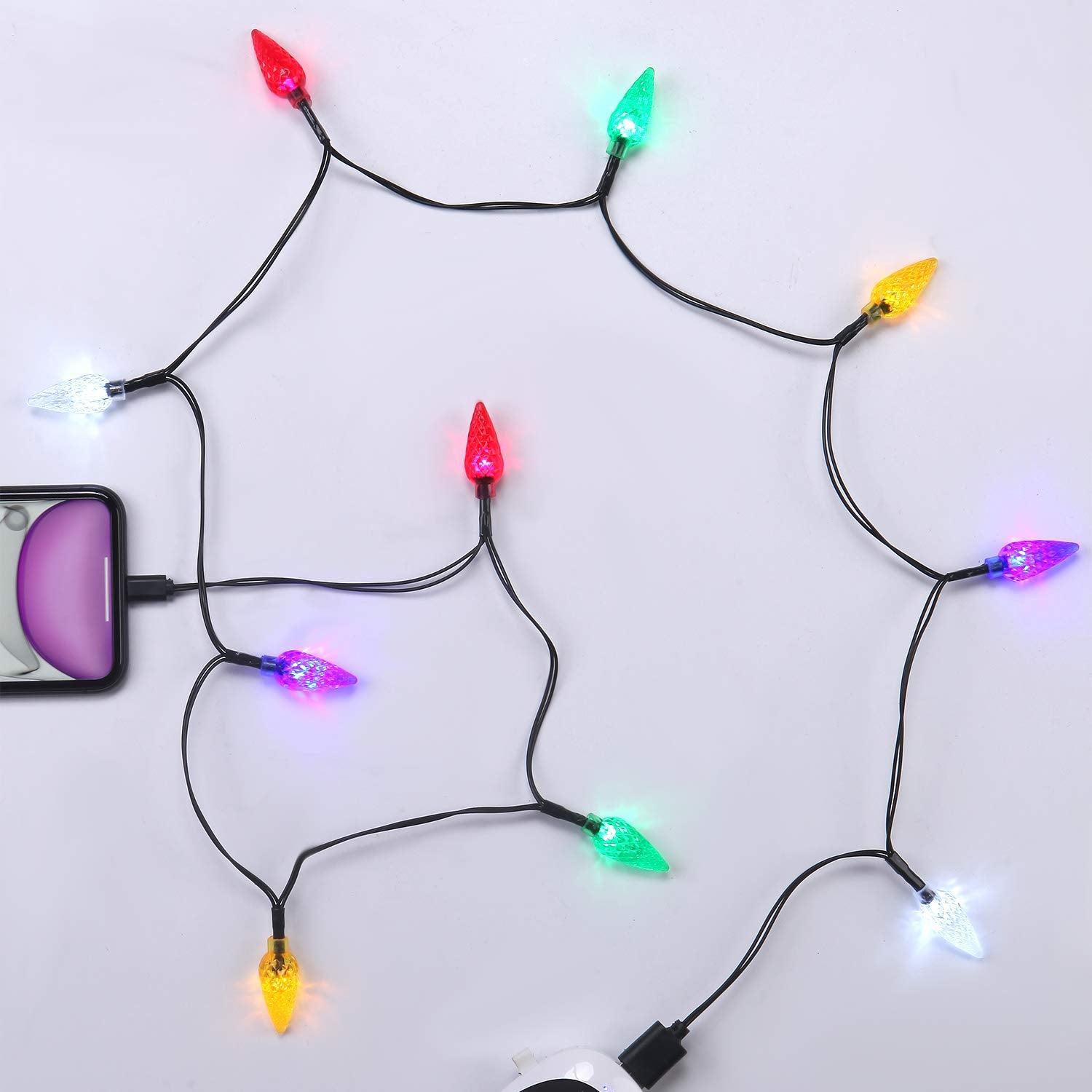 Led Christmas Light Phone Charger Cord Usb Charging Cable Gift For Phone 14/13/12/11 Pro/Xs/Xs Max/Xr/X/8 Plus/ 8/7 Plus/7S Plus/6S/6 With 10 Lights Christmas Decorations(Black)