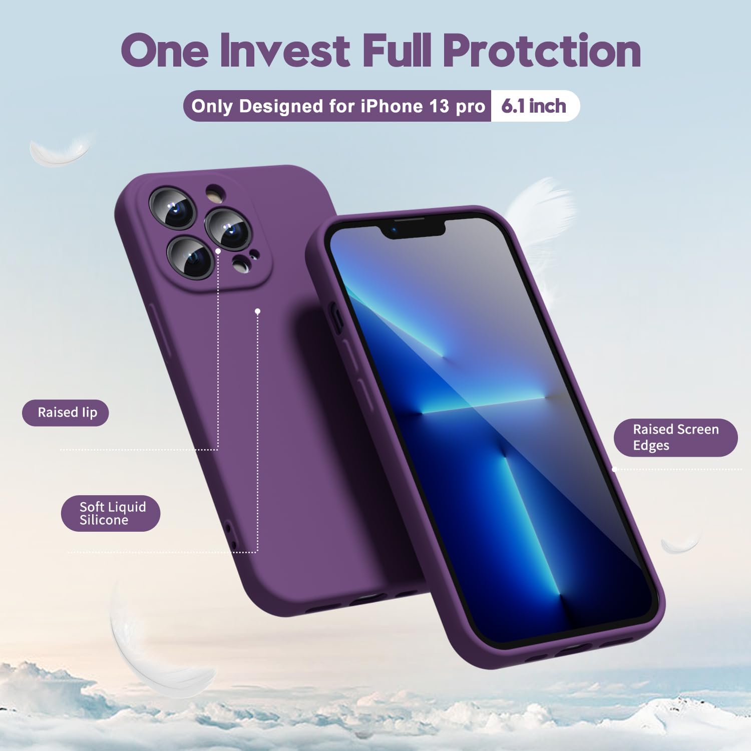 Oakxco Designed For Iphone 13 Pro Phone Case Liquid Silicone Grip, Cute Thin Slim Soft Rubber Tpu Plain Smooth Gel Cover For Wom