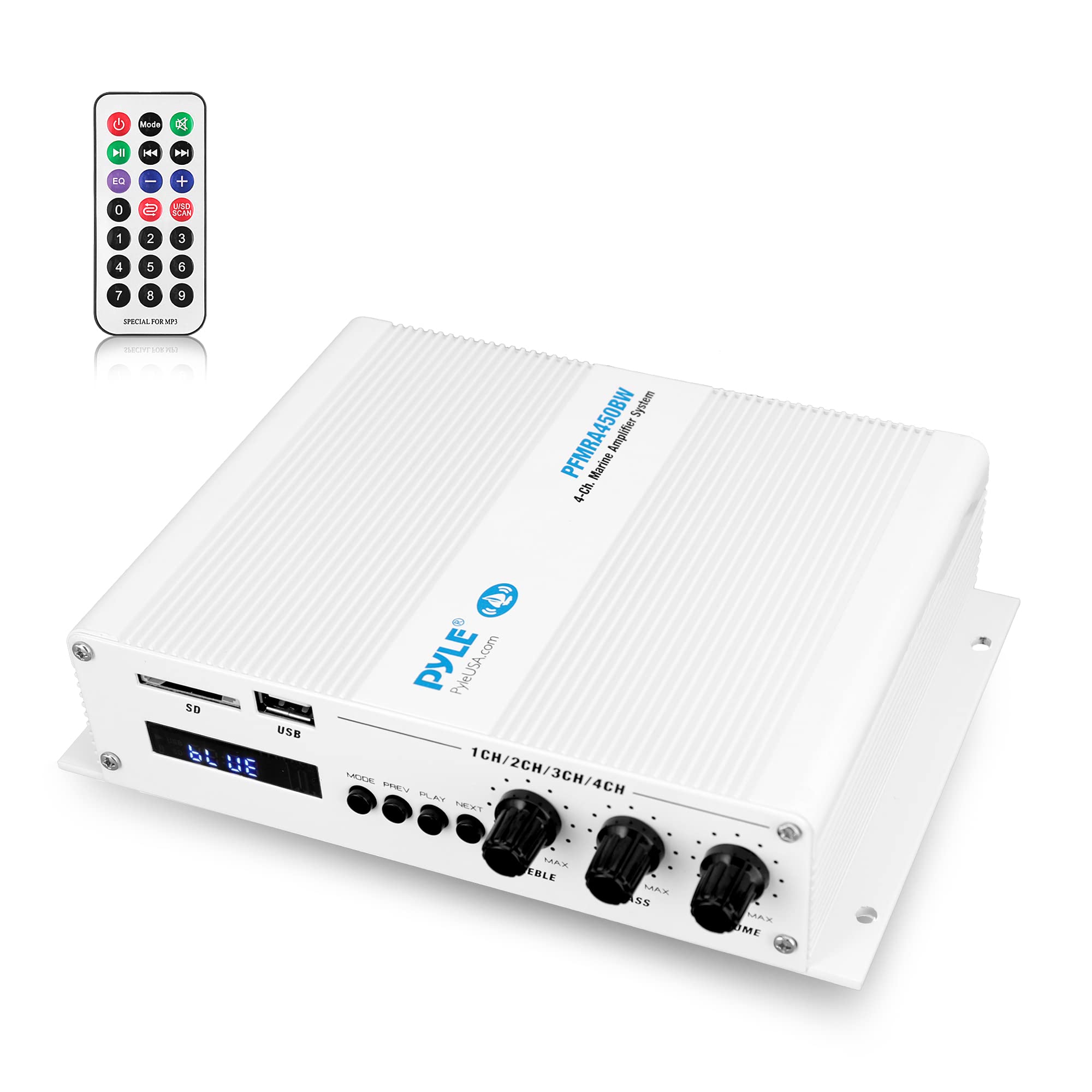 Pyle 4 Channel Bluetooth Marine Amplifier   Compact Power 400 Watt Rms 4 Ohm Full Range Monoblock Stereo & Waterproof   Wireless