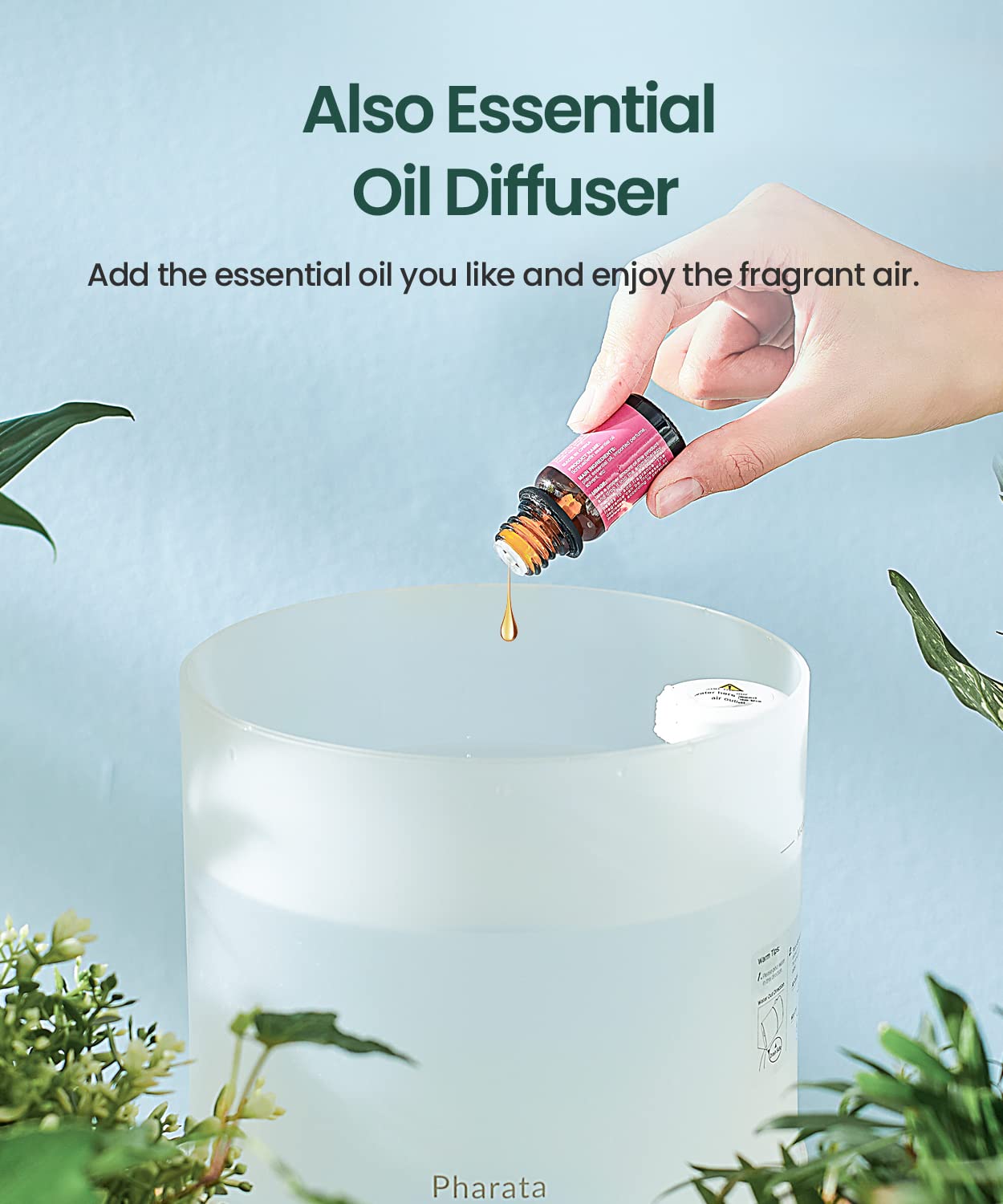 Pharata Humidifiers For Bedroom Large Room, 2.5L Cool Mist Humidifier With Essential Oil Diffuser, Top Fill Humidifier For Baby,