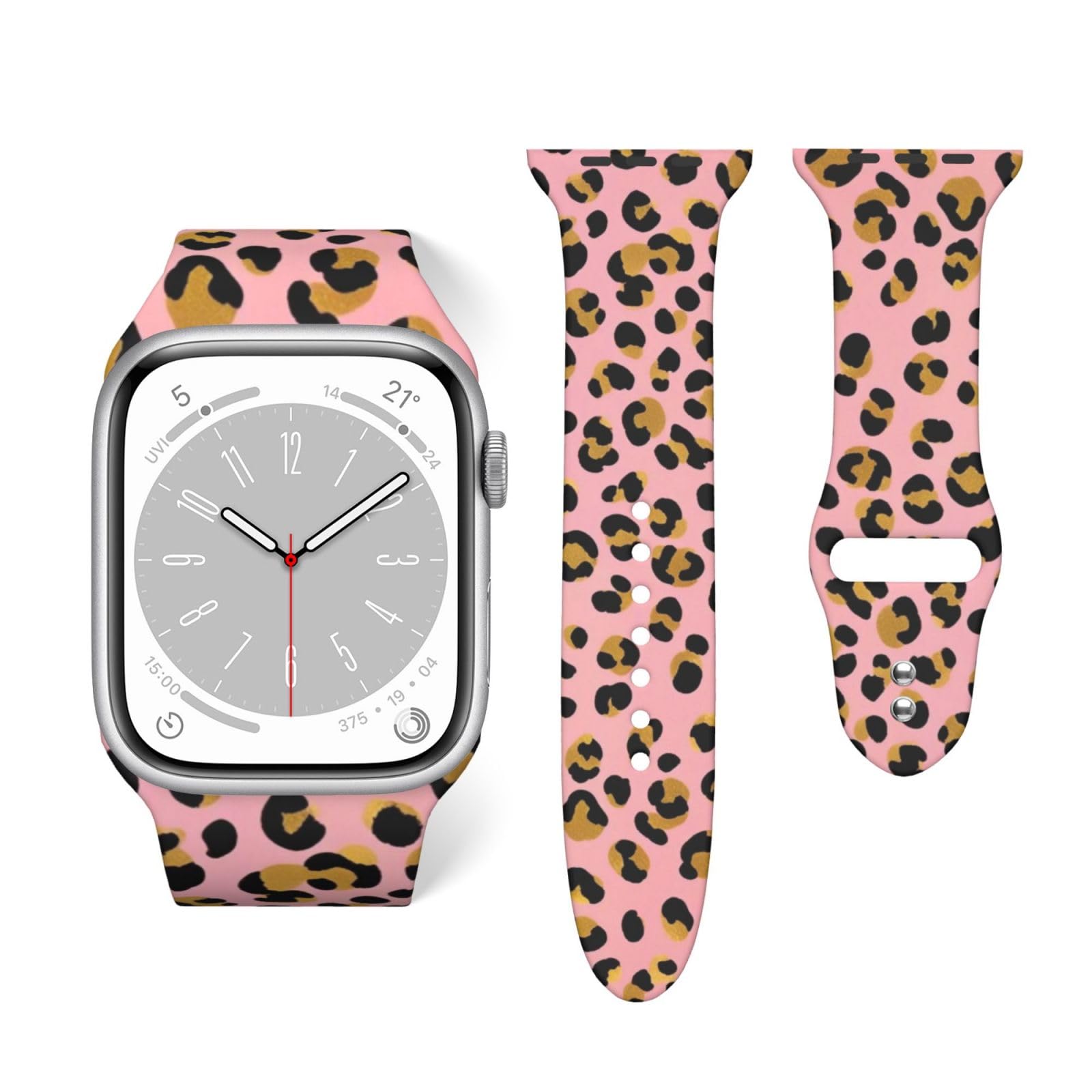 Supdreamc Mens Fashion Silicone Replacement Strap Compatible with iWatch Series, Trendy Watch Bands for Men Pink And Golden Chee