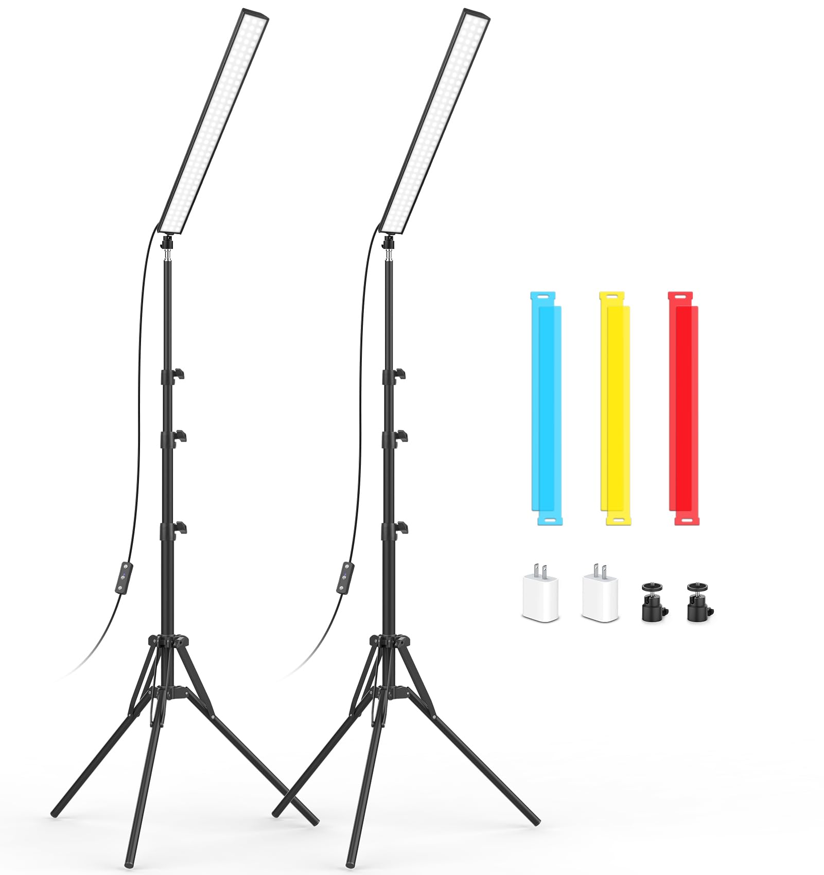 Unicucp 2 Pack Led Video Light Stick With 62.99'' Tripod Stand/Color Filter, 5600K Studio Light Photography Wand Lighting Kit Fo