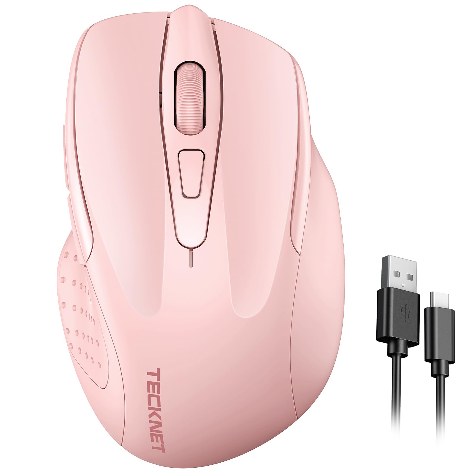 Tecknet Rechargeable Wireless Mouse, 2.4G Silent Mouse, Quiet Click, 6 Adjustable 4800 Dpi, Cordless Computer Mouse, Ergonomic Mouse For Laptop, 6 Buttons Usb A Mouse For Chromebook, Ergo Grip   Pink