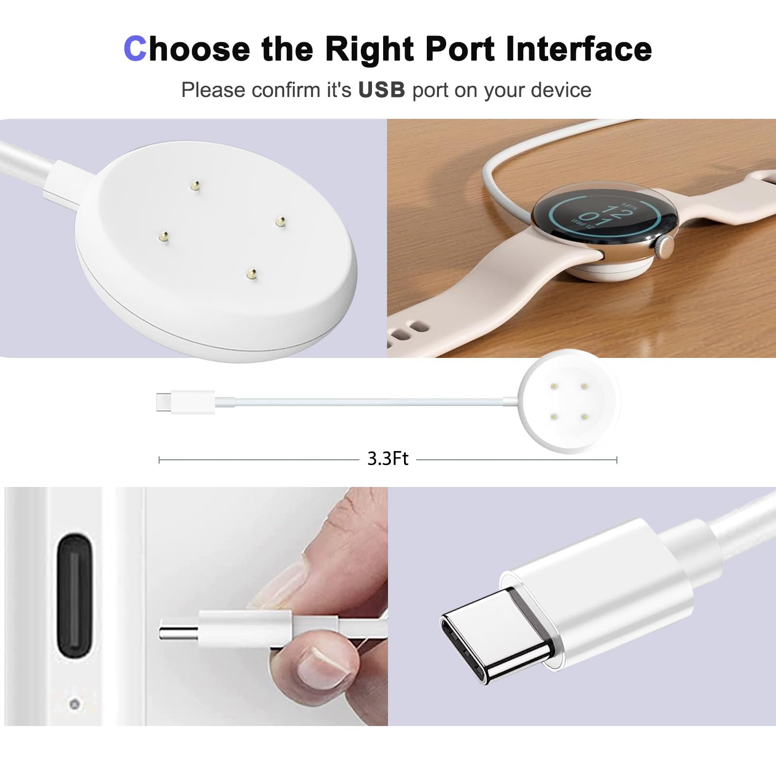 2 Pack Wall Fast Charger For Google Pixel Watch 3, Google Pixel 2 Smart Watch Charger Replacement Charging Cord Adapter Magnetic