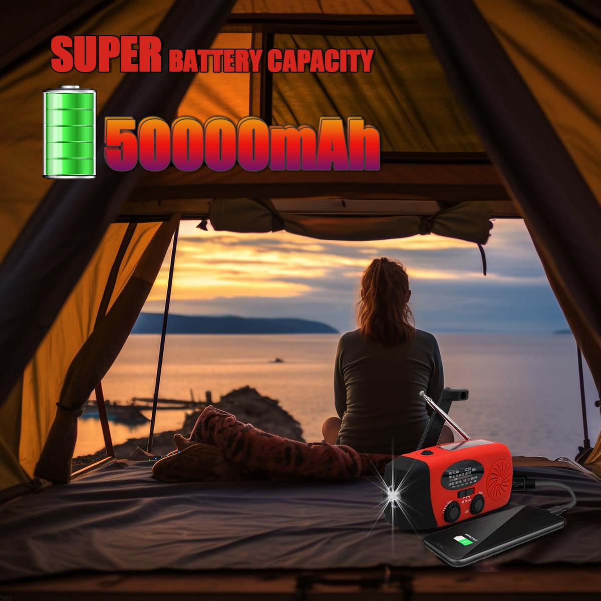 ?2024 Newest? 5000Mah Emergency Weather Radio, Am/Fm/Noaa Hand Crank Solar Powered Radio, Emergency Phone Charger, 1W 4 Modes Fl