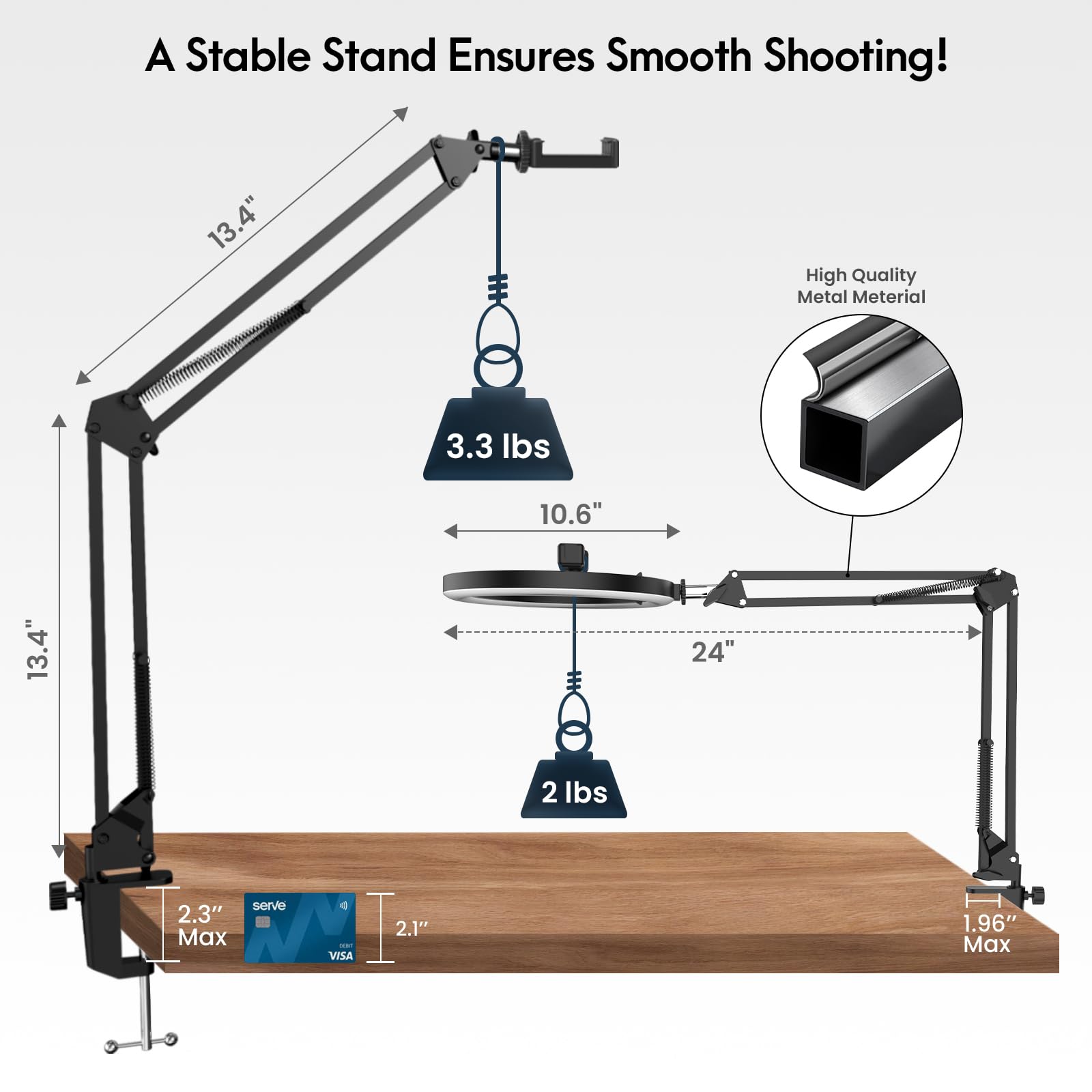 Overhead Camera Mount With Selfie Ring Light And Phone Holder, 10'' Led Ring Light For Desk With Stand And Remote For Iphone,Pho
