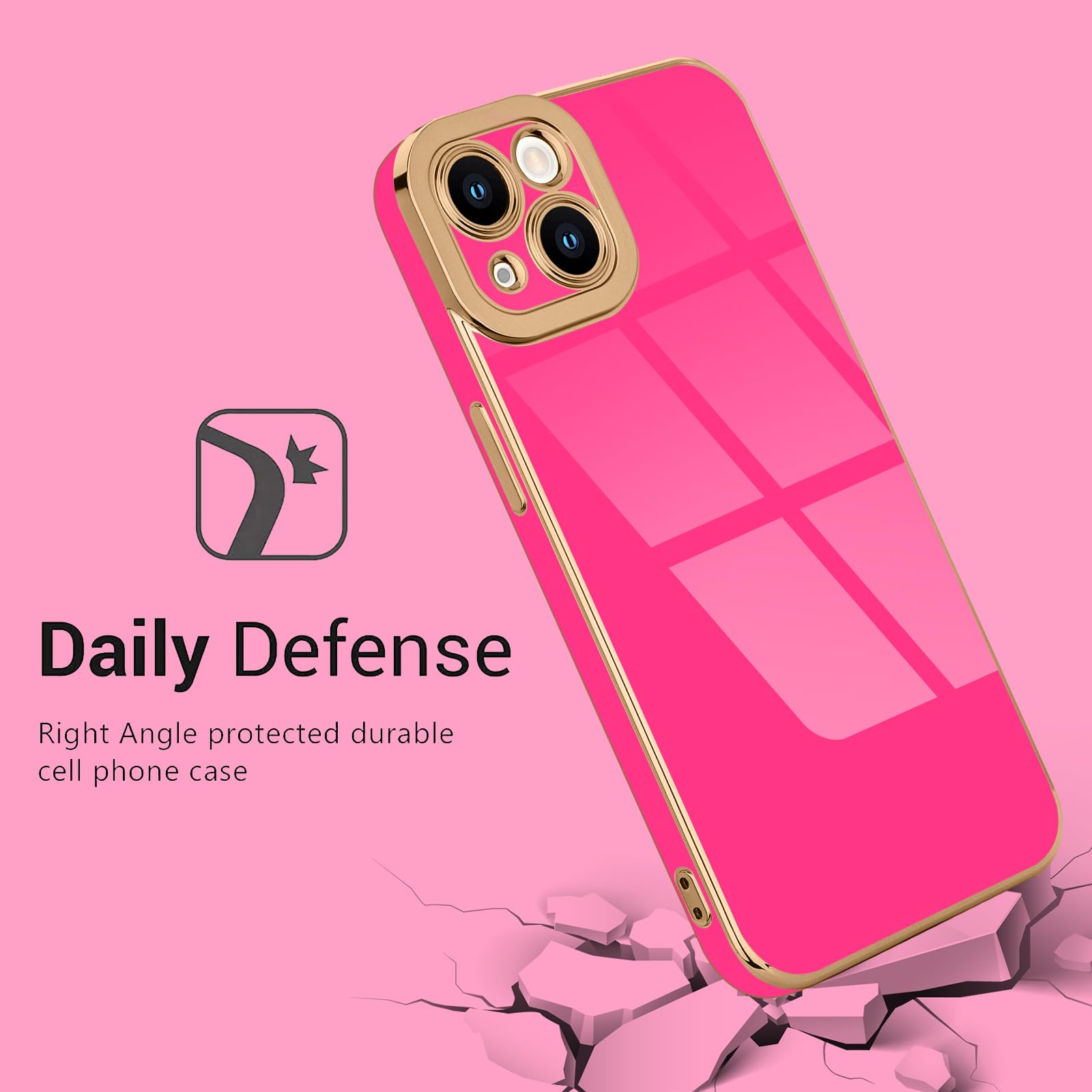 Lafunda For Iphone 15 Case Cute, Luxury Golden Edge Electroplated Case For Women Girls Soft Silicone Tpu Bumper Cover Full Camer