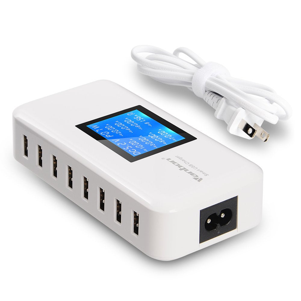 60W/12A 8 Port Desktop Charging Station Multiple Usb, Multi Port Travel Fast Wall Charger Hub With Lcd For Smart Phones, Tablet