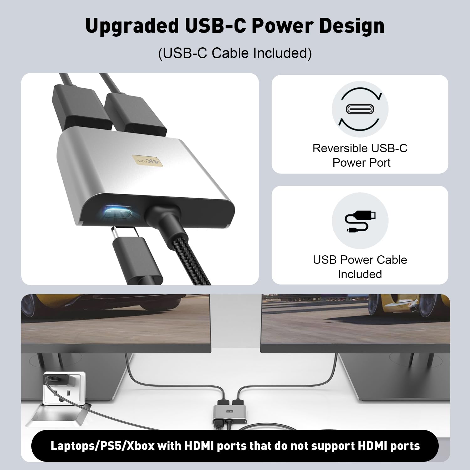 Uantin Displayport To Hdmi And Displayport Adapter | 4K 60Hz Dp Splitter Extended Display Adapter For Dp And Hdmi Dual Monitors,