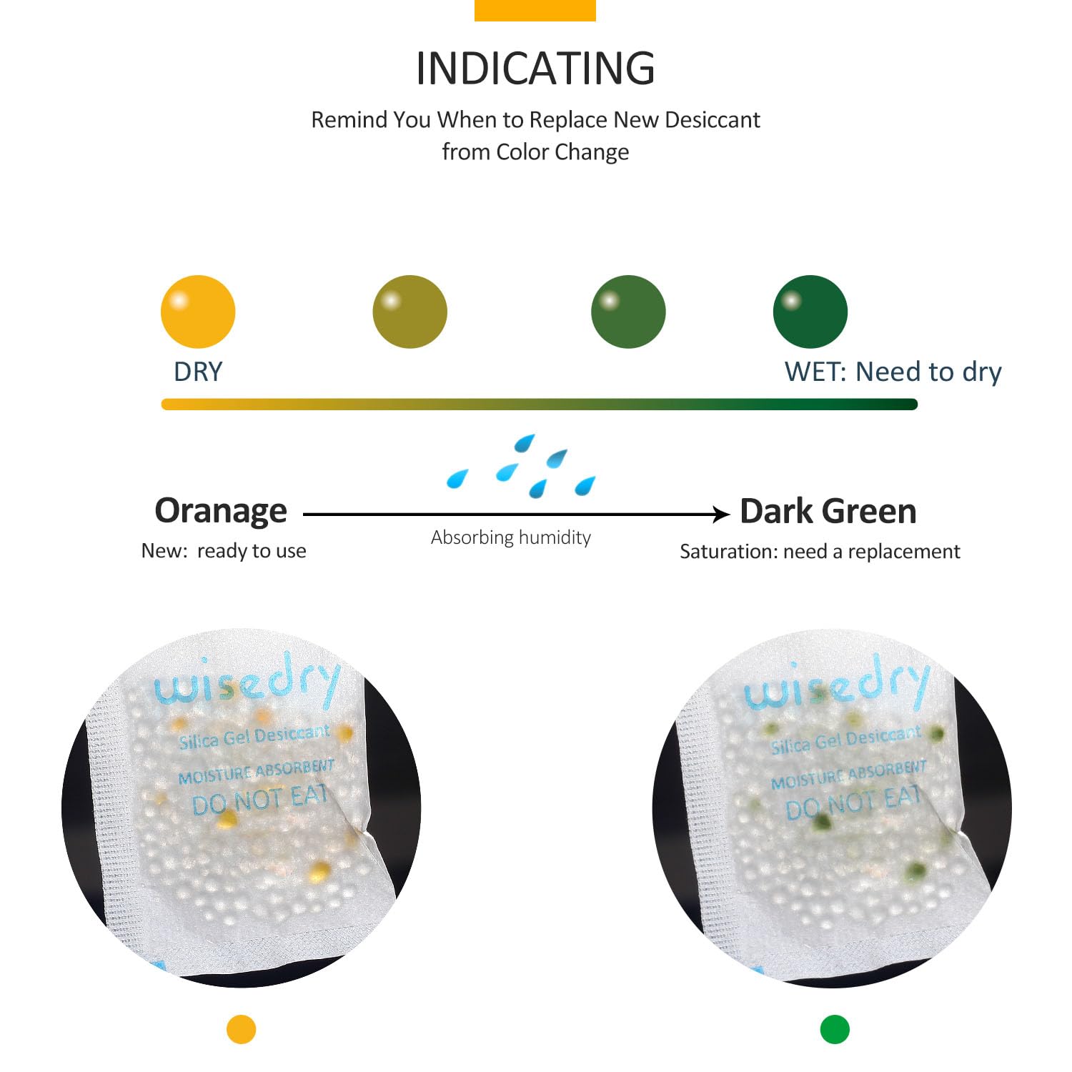 Wisedry 10 Gram [30 Packs] Silica Gel Desiccant Packets Reusable For Moisture With Color Indicating Rechargeable Small Dessicant