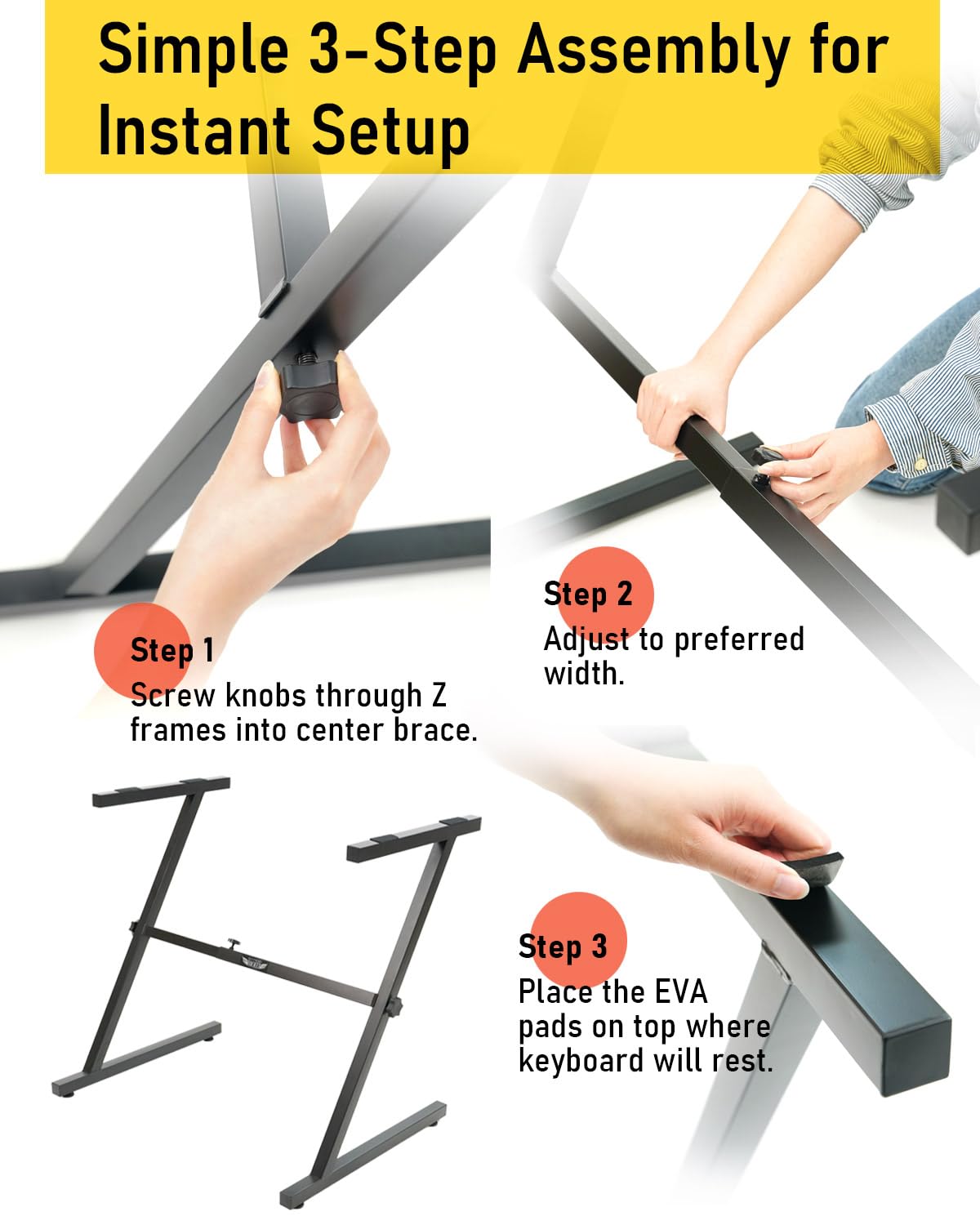 Stage Rocker Z Style Keyboard Stand W/ Adjustable Width. Sturdy & Durable Digital Piano Stand For A 61/88 Key Keyboard. Easy To
