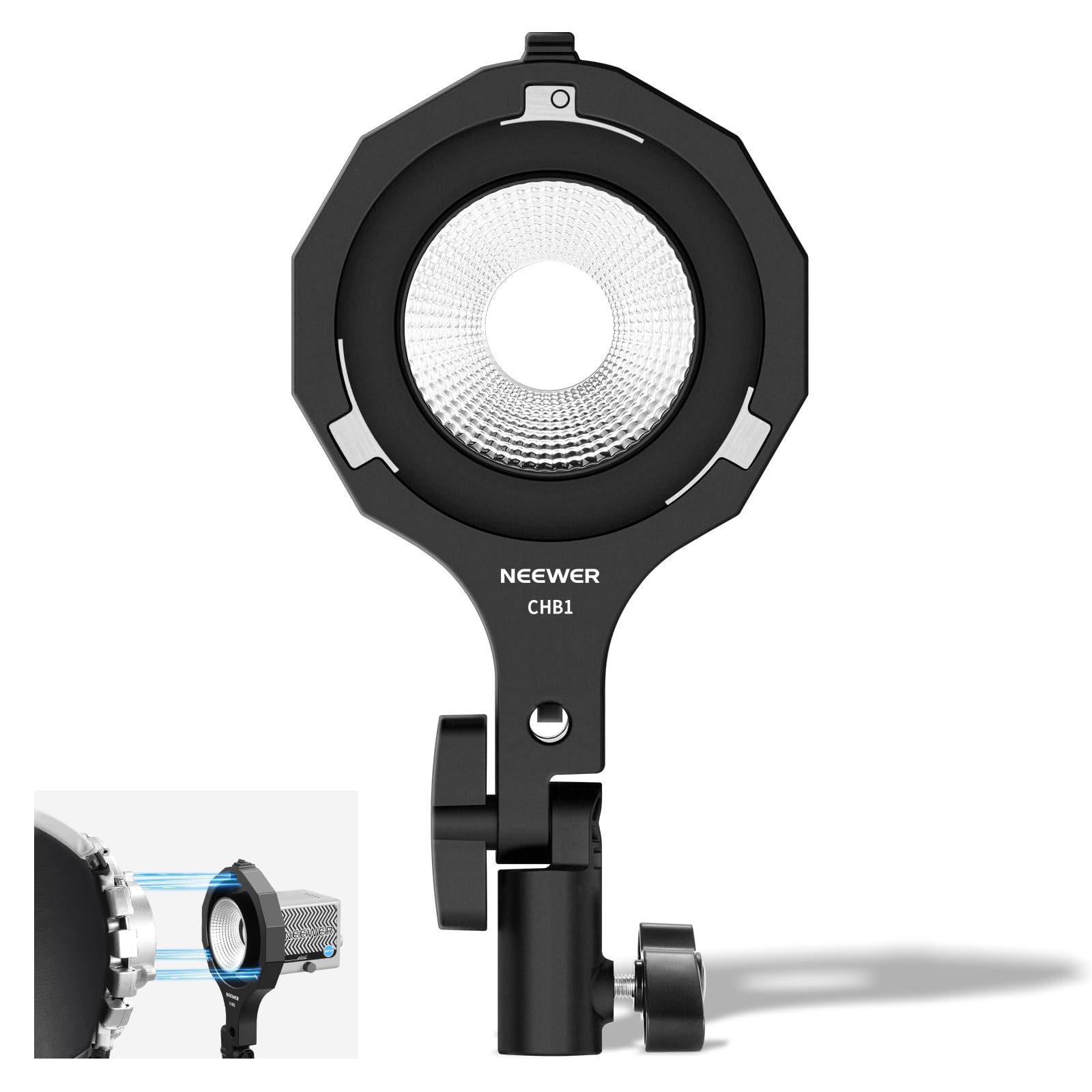 Neewer Bowens Mount Adapter Holder, Mini To Bowens Mount Adapter Ring With Umbrella Socket, 5/8 Receiver, 180 Tilt For Neewer Hs