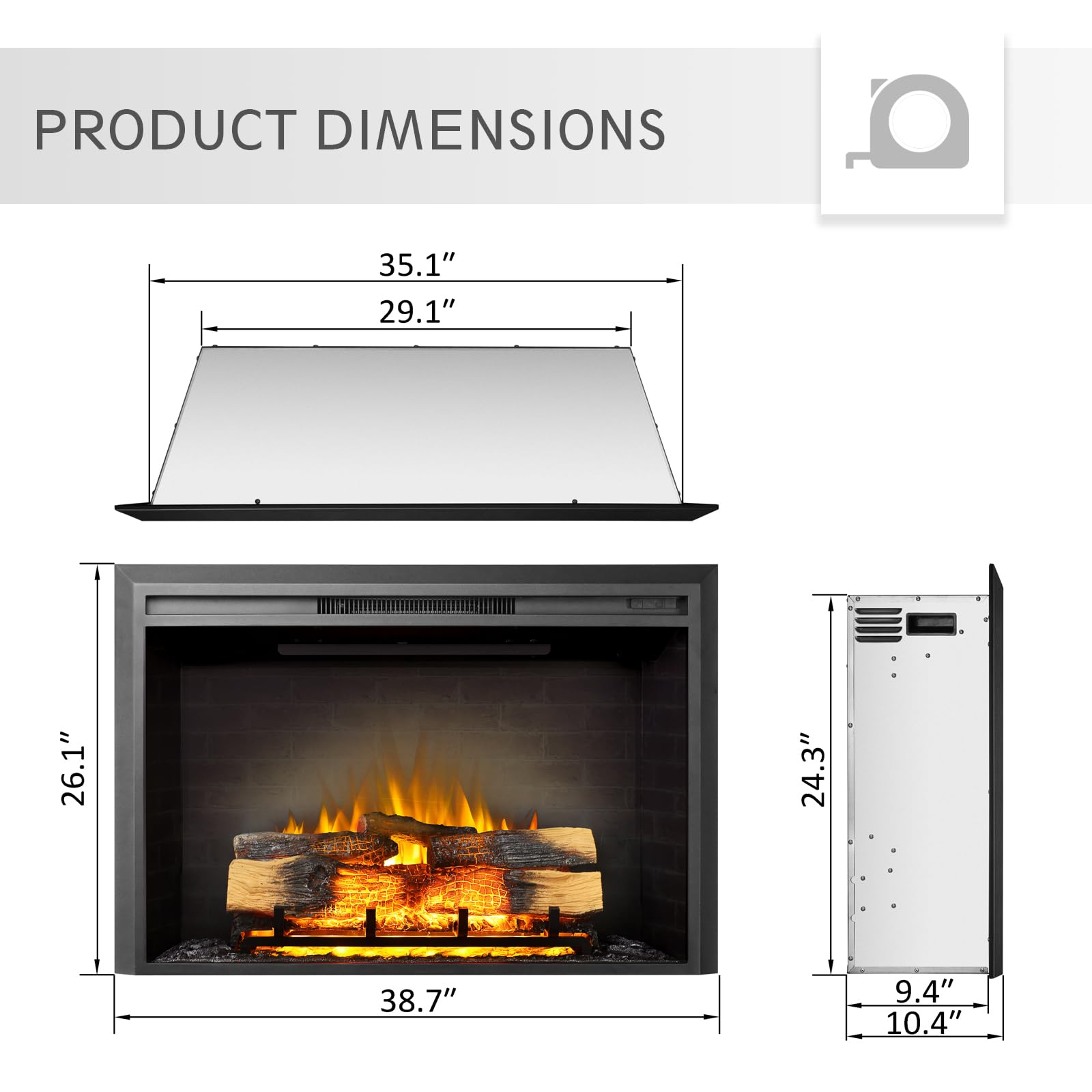 Legendflame Carl 39 W Electric Fireplace Insert (Ef265), Fireplace Heater 750/1500W, Fire Crackling Sound, Remote Control