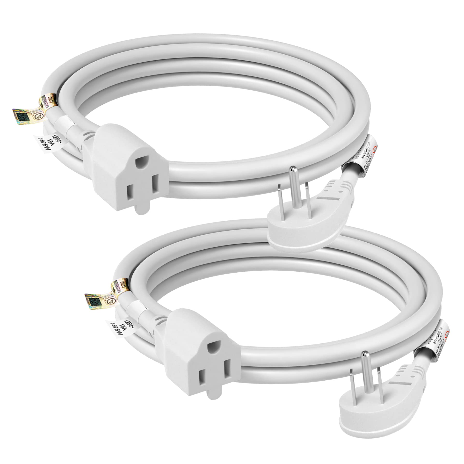 Firmerst 1875W Flat Plug Extension Cord 10 Feet 14 Awg 15A White, Pack Of 2