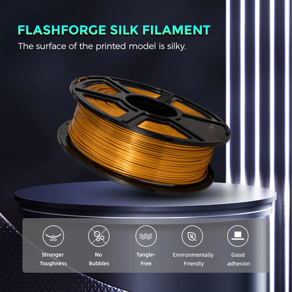 Flashforge 3D Printer Filament, Silk Filament 1.75Mm, 1Kg Spool (2.2Lbs), Dimensional Accuracy +/- 0.02Mm For Fdm 3D Printers, S