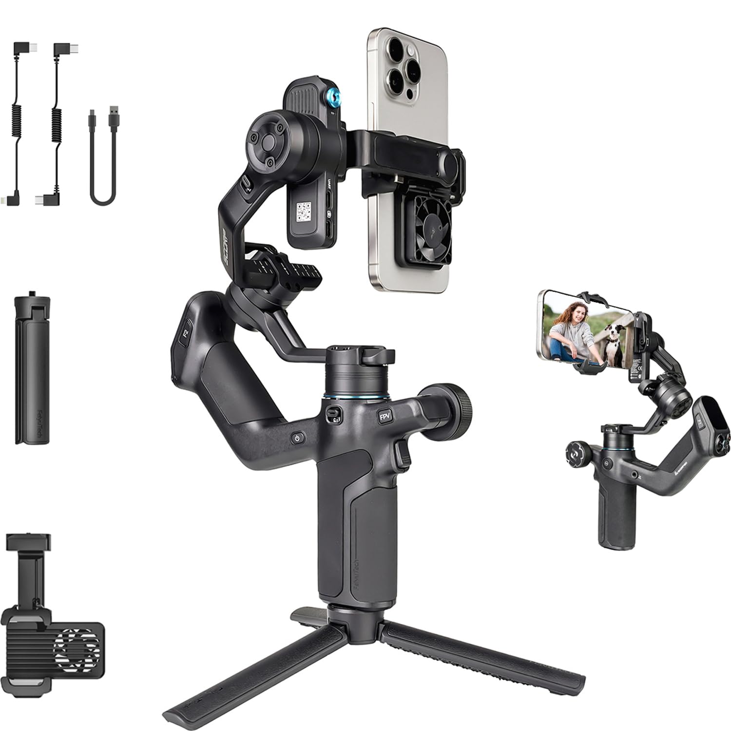 FeiyuTech SCORP Mini 3 Gimbal Stabilizer for Smartphone, Built-in AI Tracking Module & Cooling Fan, 2KG Payload 3-Axis Phone Gim