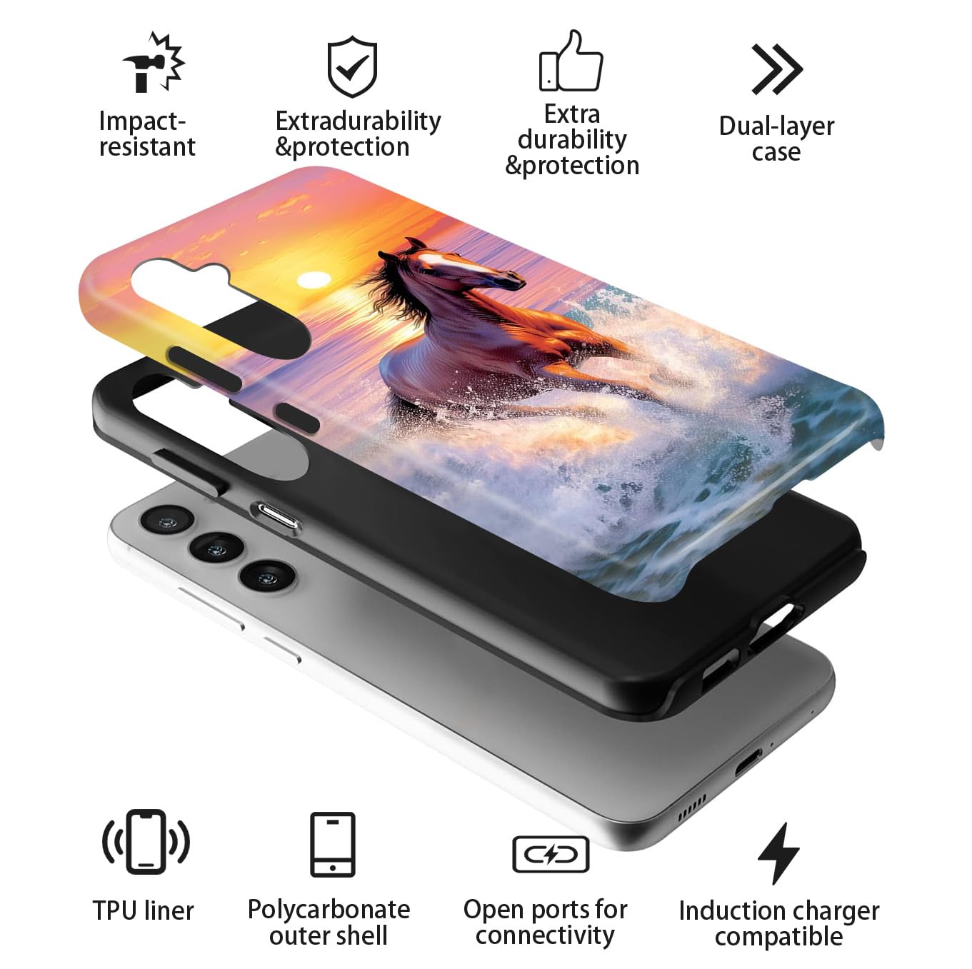 Ziskgzo Compatible For Samsung Galaxy A16 5G Case, 2 Layer Hard Shell Silicone Cover 2 In 1 Shockproof Protective Phone Case,Hor