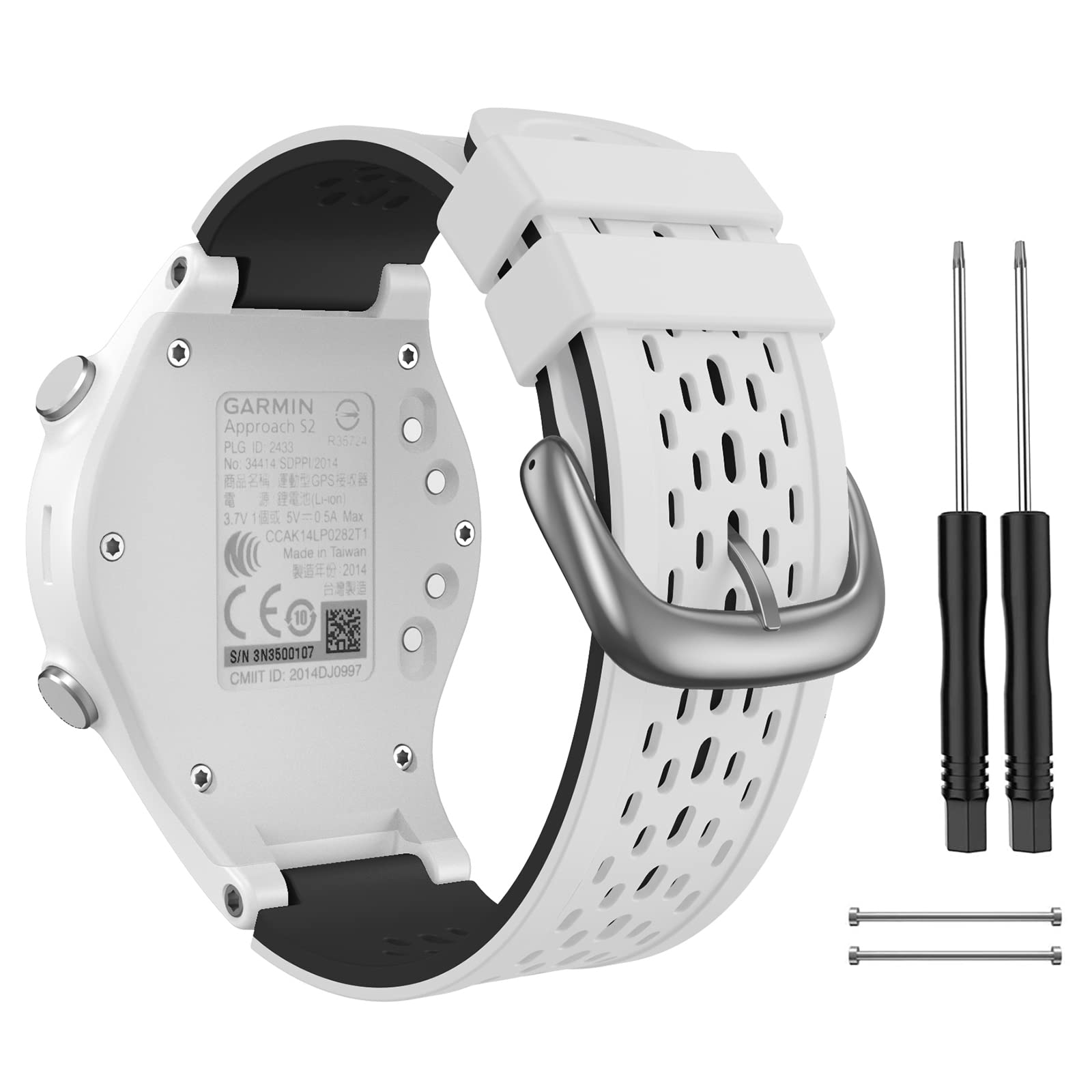 Cuzow Two In One Color Band For Garmin Approach S2/S4, Silicone Starp Replacement Watch Band For Garmin Approach S2/S4 Watch, Wh