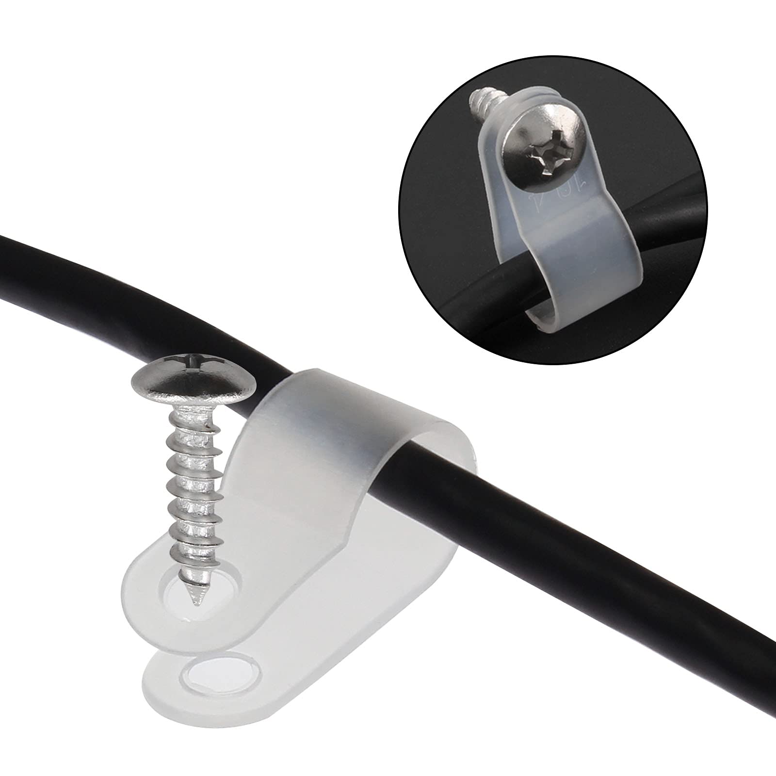 Bonsicoky 50Pcs 1/2 Inch Rope Light P Style Clips With Screws, Cable Clip Wire Clamp Cable Organizer Cord Holder For Wire Manage