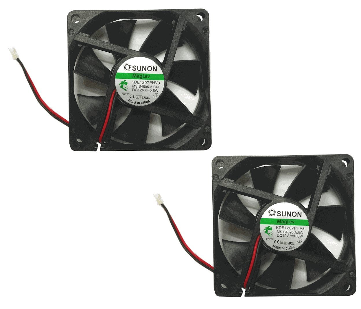 Sunon 70x70x15mm KDE1207PHV3 2Pin/2Wire 12v Low Speed Fan (2 pack), black