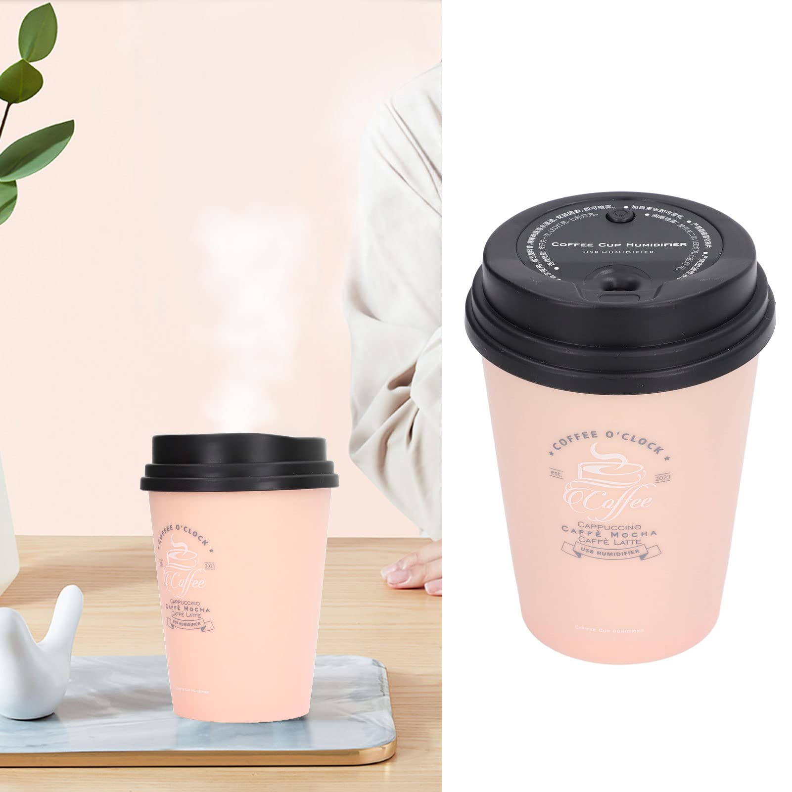 Mini Humidifier, USB 300ml Coffee Cup Low Noise Auto Off Desk Humidifier, Car Humidifier Diffuser, Small Humidifier, Portable Hu