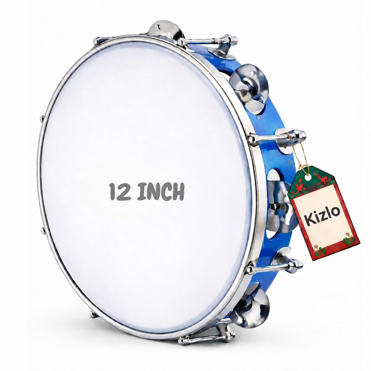 Kizlo 12 Inch Dafli Tambourine With Metal Jingles, Durable Frame & Chrome Hardware, Hand Percussion Musical Instrument For Kids 