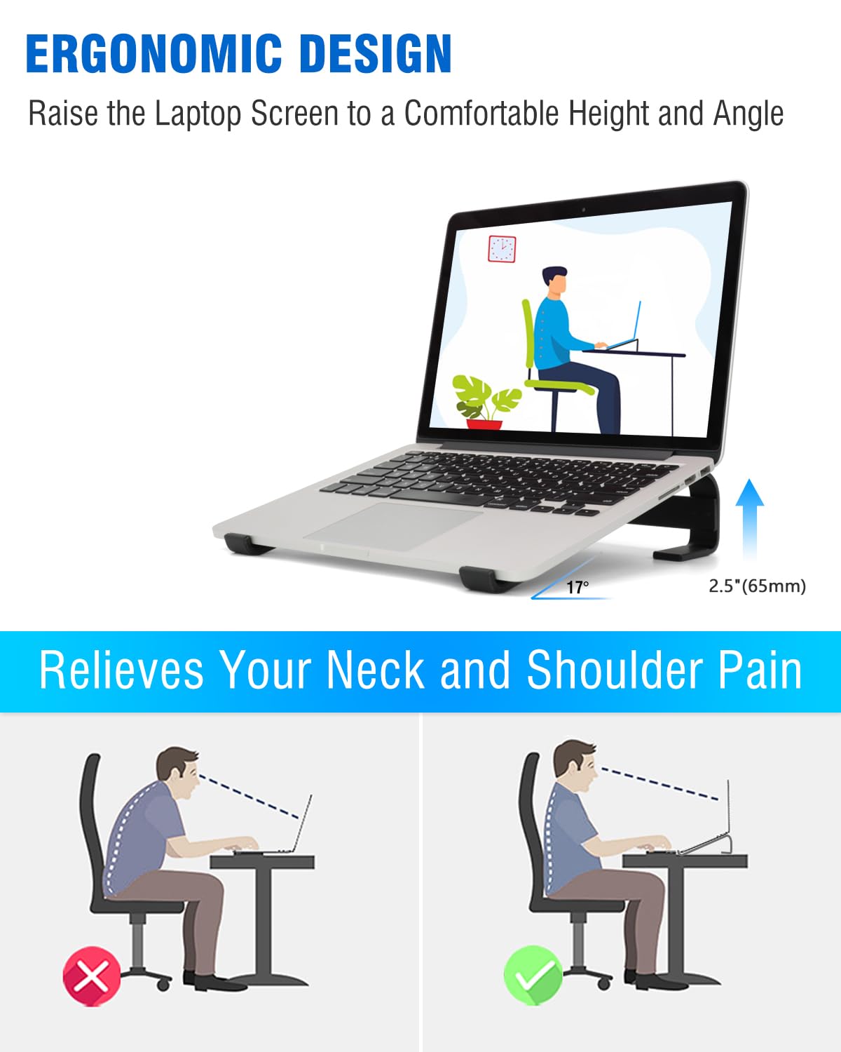 Kyqee Laptop Stand For Desk, Ergonomic Aluminum Laptop Riser, Sturdy Macbook Stand, Computer Stand Compatible With 12 13.3 14.2