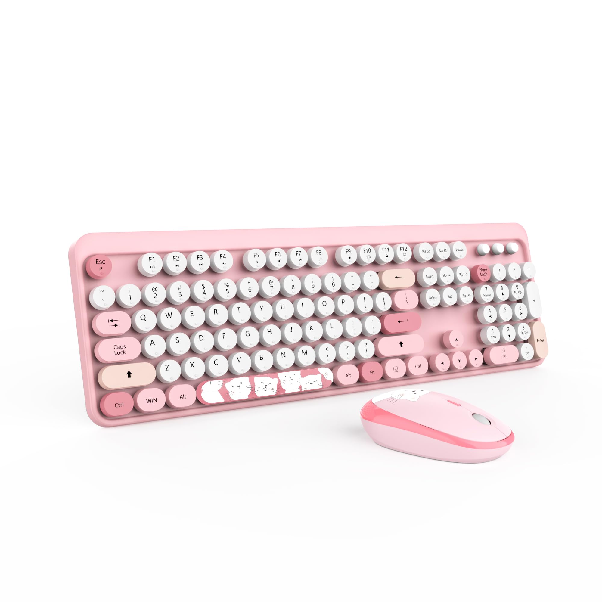 Wireless Keyboard,Kootop Cute Colorful 104 Keys Typewriter Retro Round Keycaps Keyboard For Pc Laptop,Desktop,Windows, Home And 