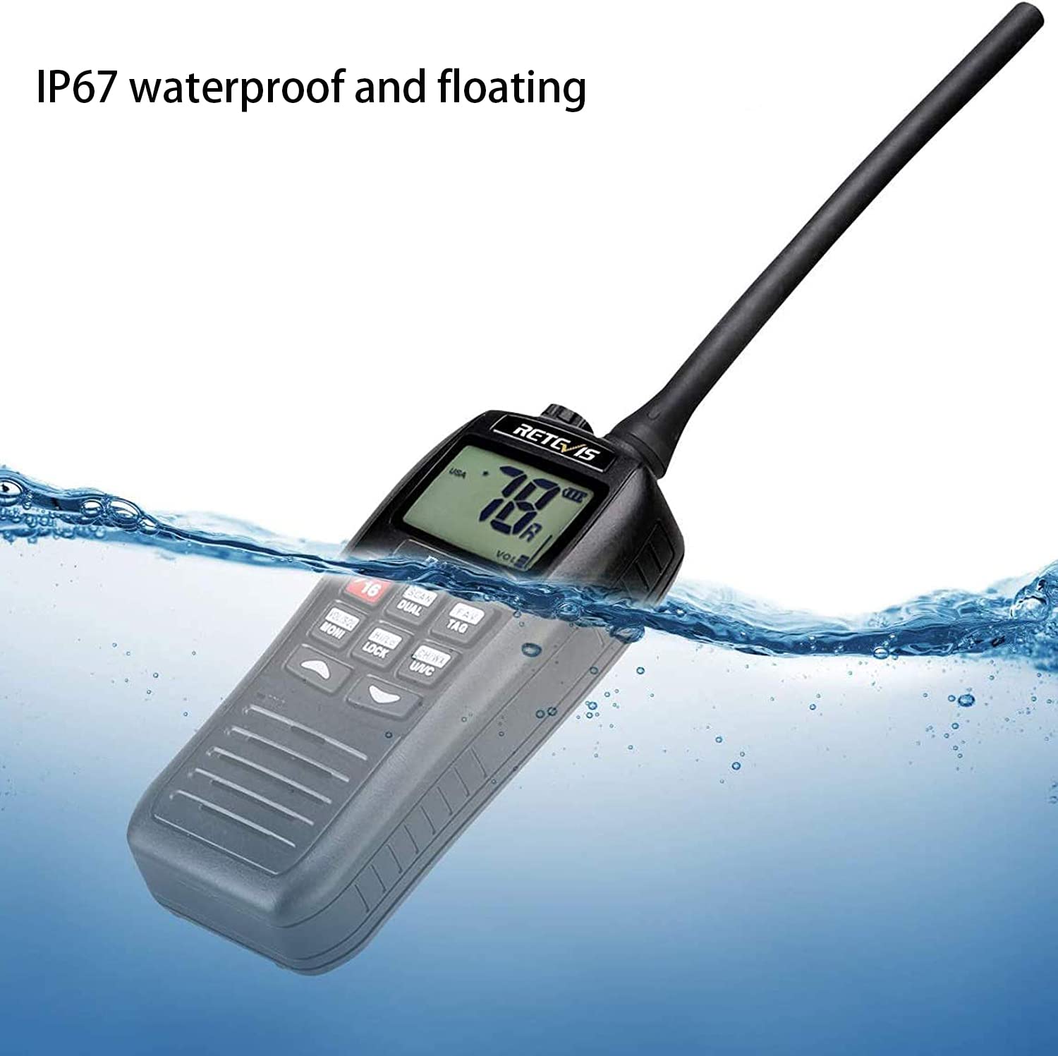 Retevis Ra26 Handheld Marine Radio,Radio Marine Floating Ip67 Submersible Waterproof,1500Mah,Usb Charging,Noaa Weather,Backlit Lcd Display,Portable Two Way Boat Marine Radio For Kayaking Jet Ski
