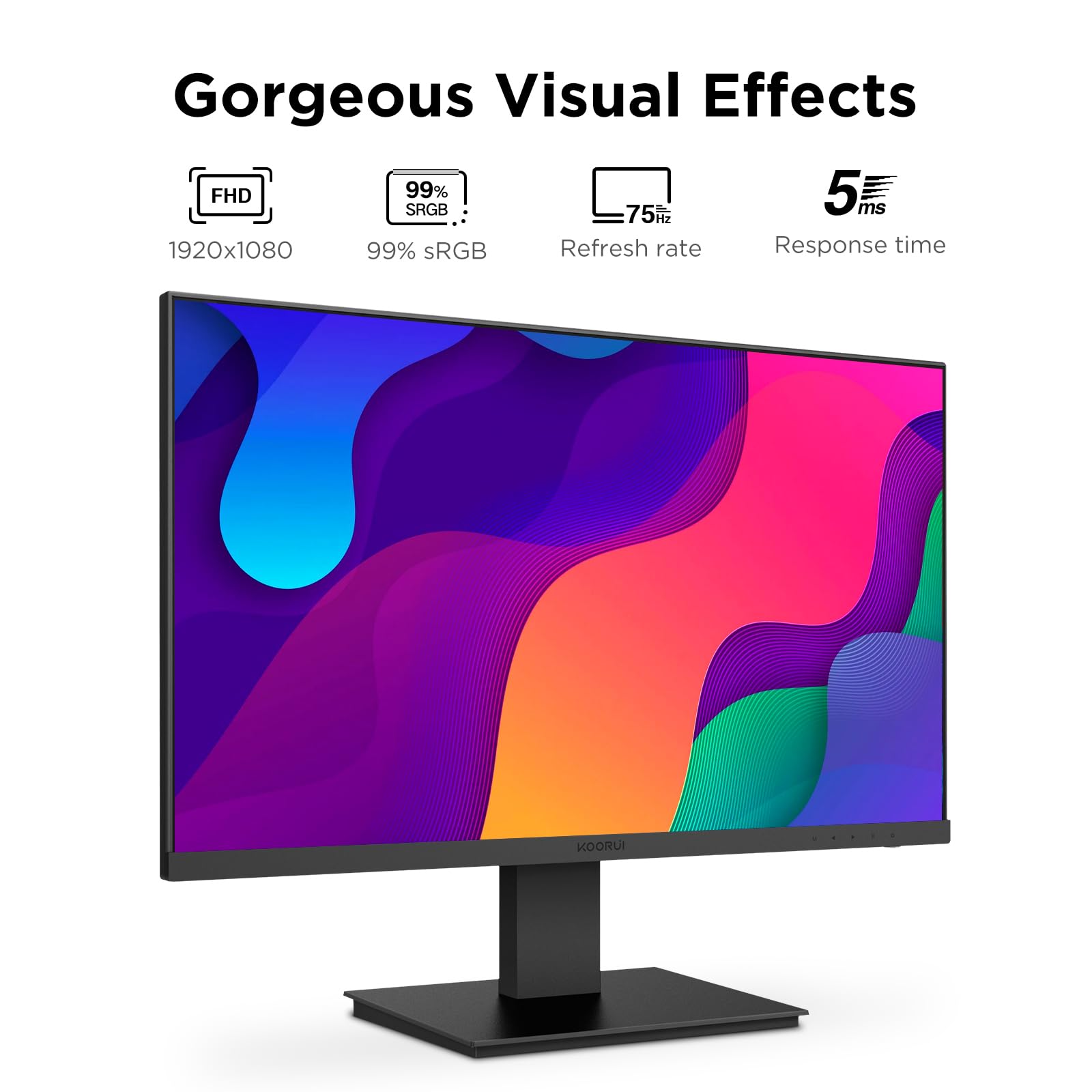 Koorui 24 Inch Computer Monitor, Fhd Pc Monitors 1920 X 1080P Ips Display 75Hz, Hdmi, Vga, 5Ms Response Time, 75 X 75 Mm Vesa Mo