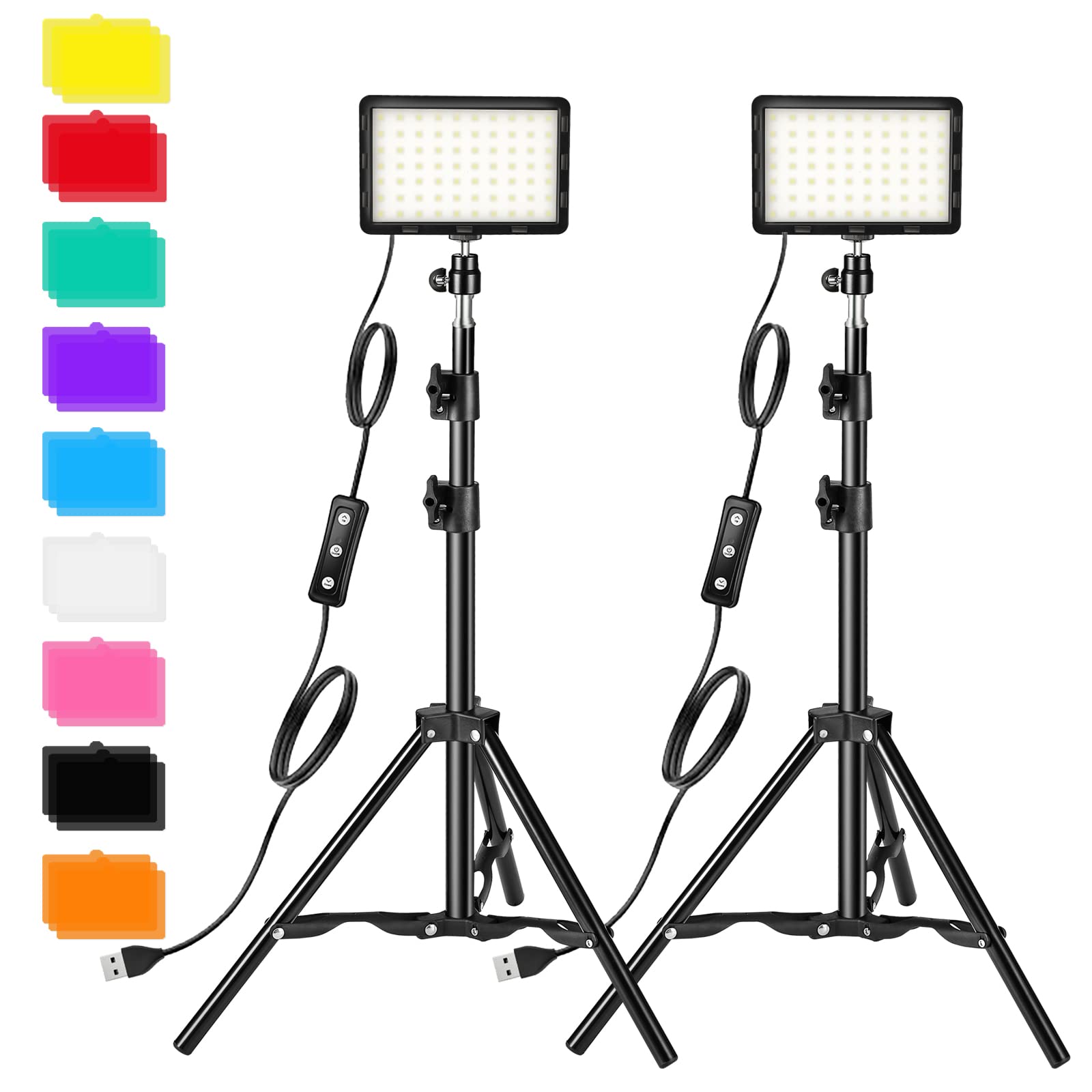 Photography Video Lighting Kit, Led Studio Streaming Lights W/70 Beads & Color Filter For Camera Photo Desktop Computer Conferen