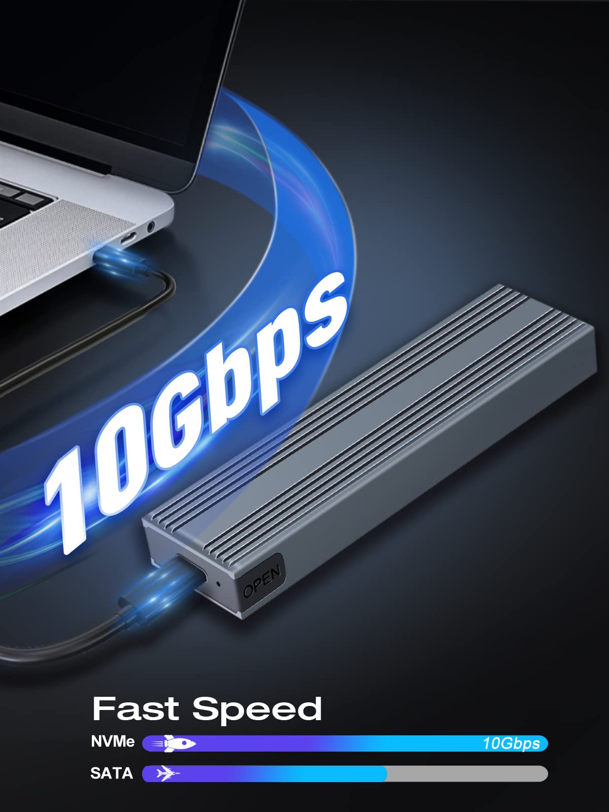 M.2 Nvme Ssd Enclosure, V Vcom Tool Free Usb C External Nvme Ssd Enclosure, M.2 Nvme To Usb Adapter, Usb 3.2 Gen2 (10Gbps) Suppo