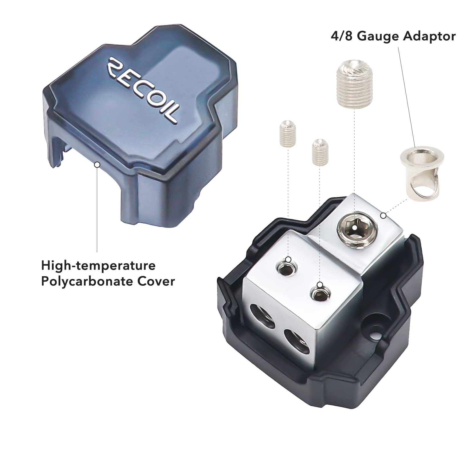 Recoil Sdb12P 2 Way Mini Power Distribution Block, 1 X 4/8 Gauge In / 2 X 8/10 Gauge Out Power Distribution Ground Distributor B